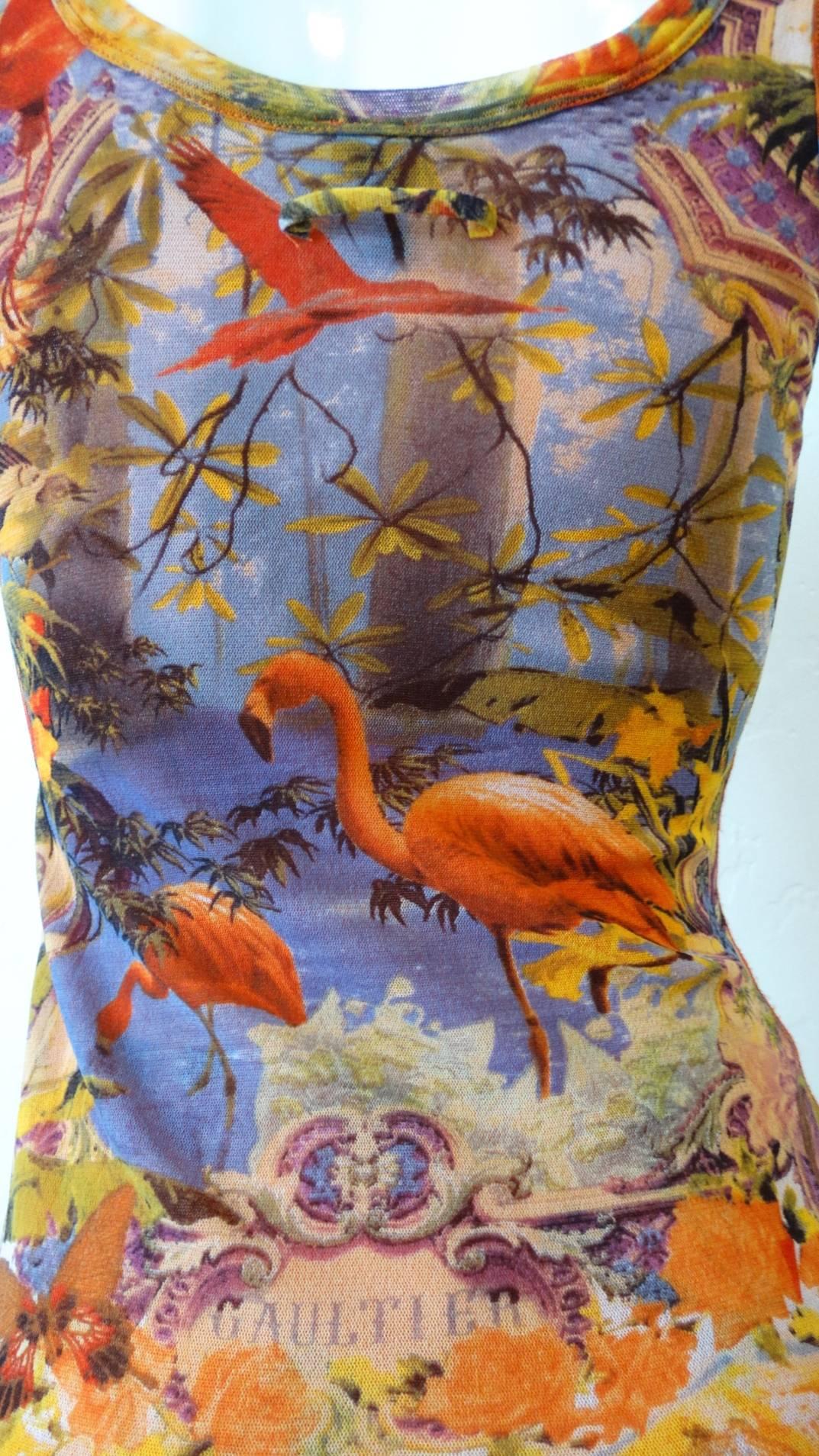 1990s Jean Paul Gaultier Soleil Flamingo Mesh Tank Top 1