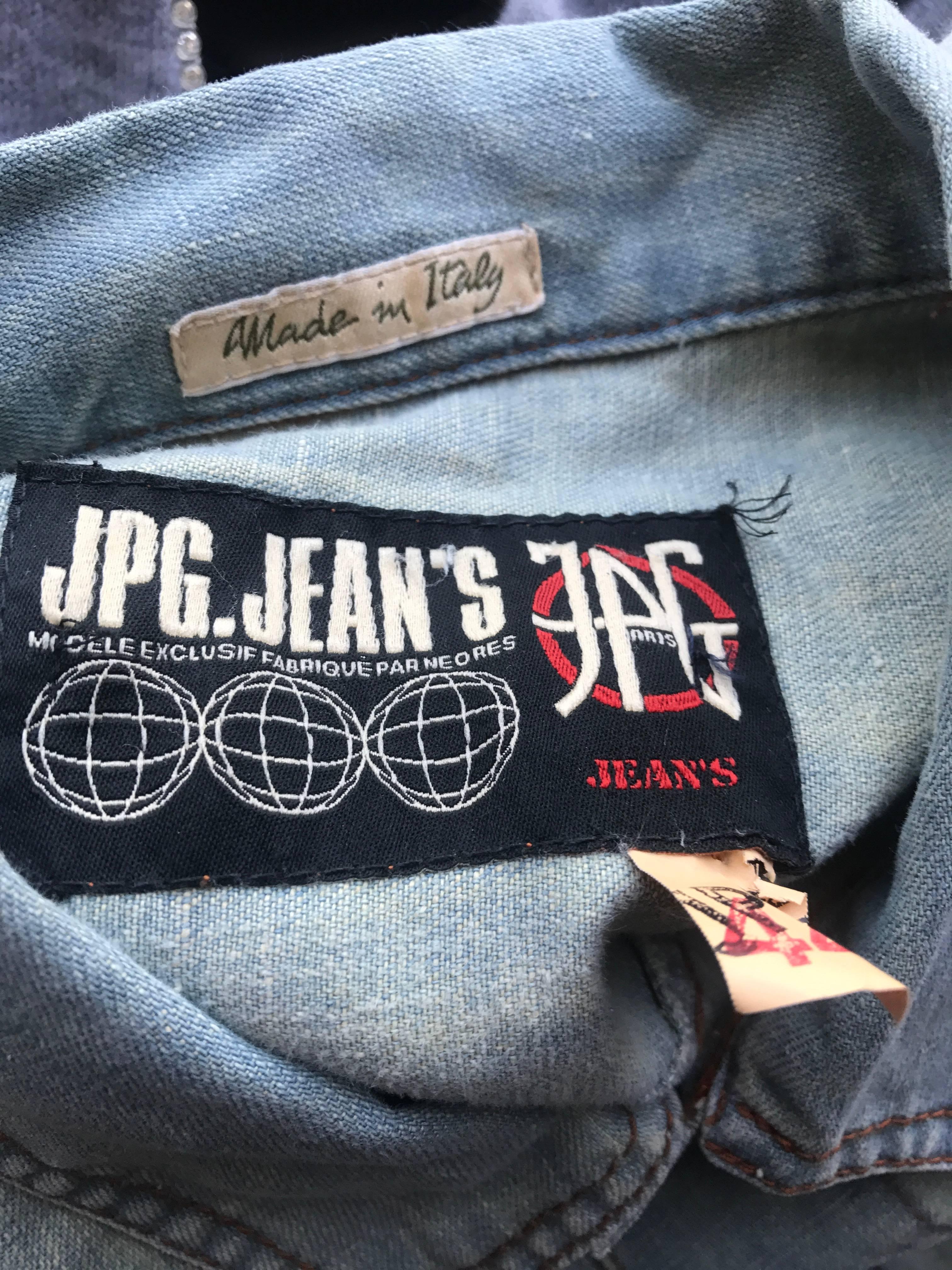 1990s Jean Paul Gaultier Stonewash Blue Jean Denim Vintage Belted 90s Jacket  For Sale 2