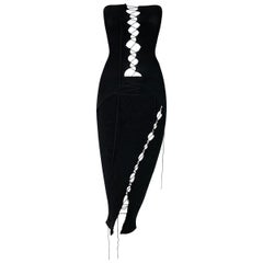 Vintage 1990's Jean Paul Gaultier Strapless Black Cut-Out Tie-Up Top & Skirt Set