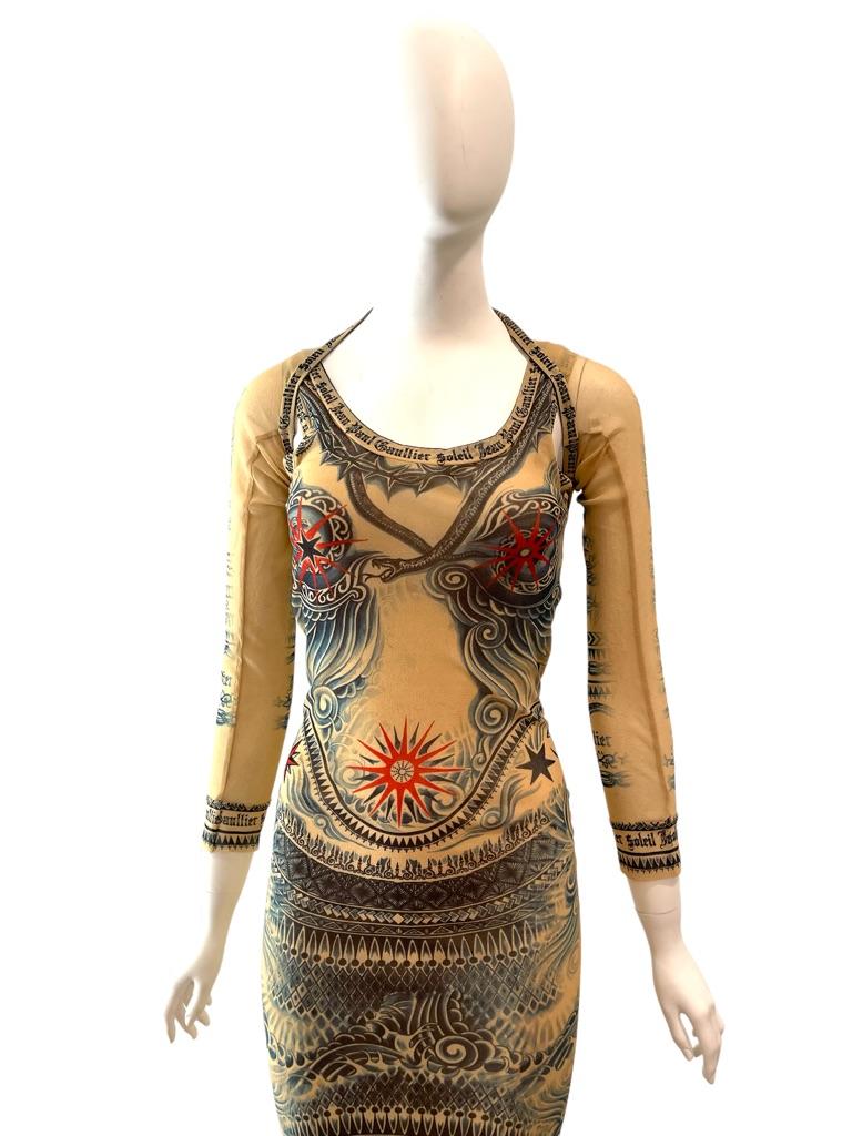 1990s Jean Paul Gaultier Tattoo Sheer Stretch Dress For Sale at 1stDibs