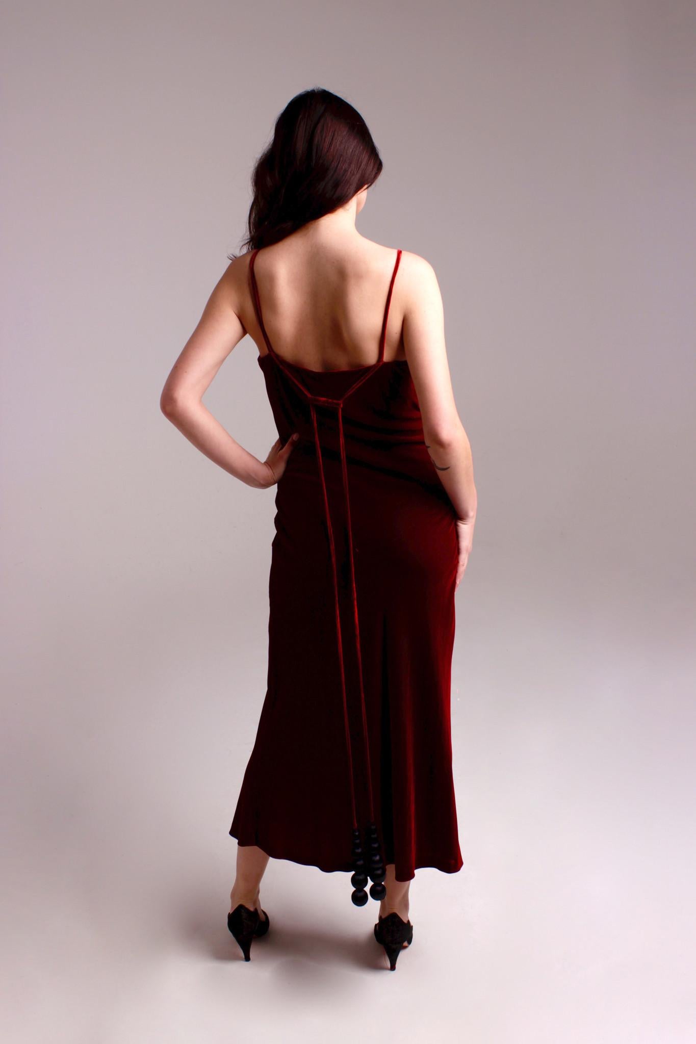 1990s Jean Paul Gaultier Velvet Gown with Large Fabric Beads For Sale 4