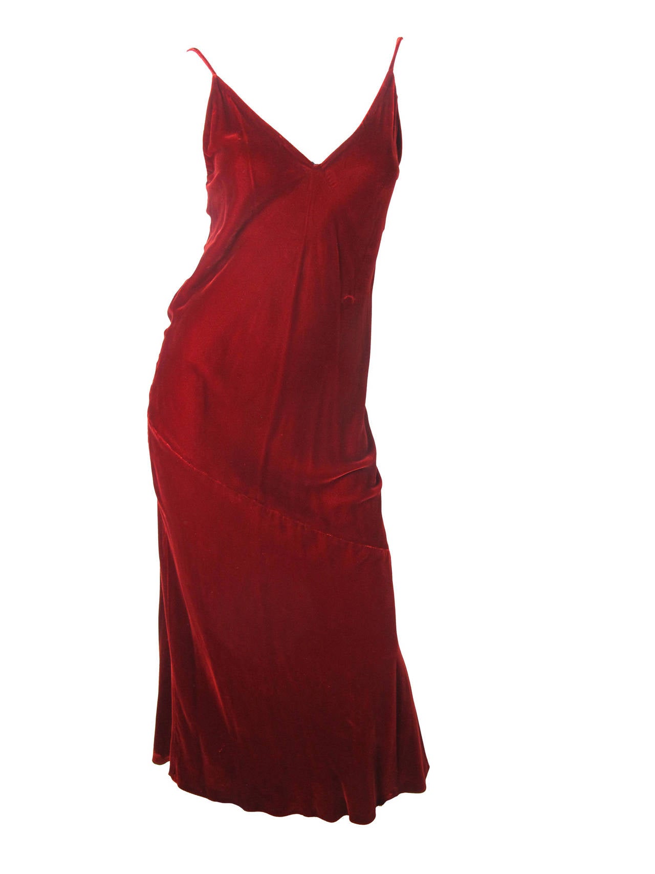 1990s Jean Paul Gaultier maroon velvet evening gown with long straps and extra large fabric covered beads - 6 1/2