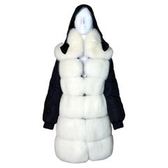 1990's Jean Paul Gaultier White Fox Fur Black Puffer Coat Jacket