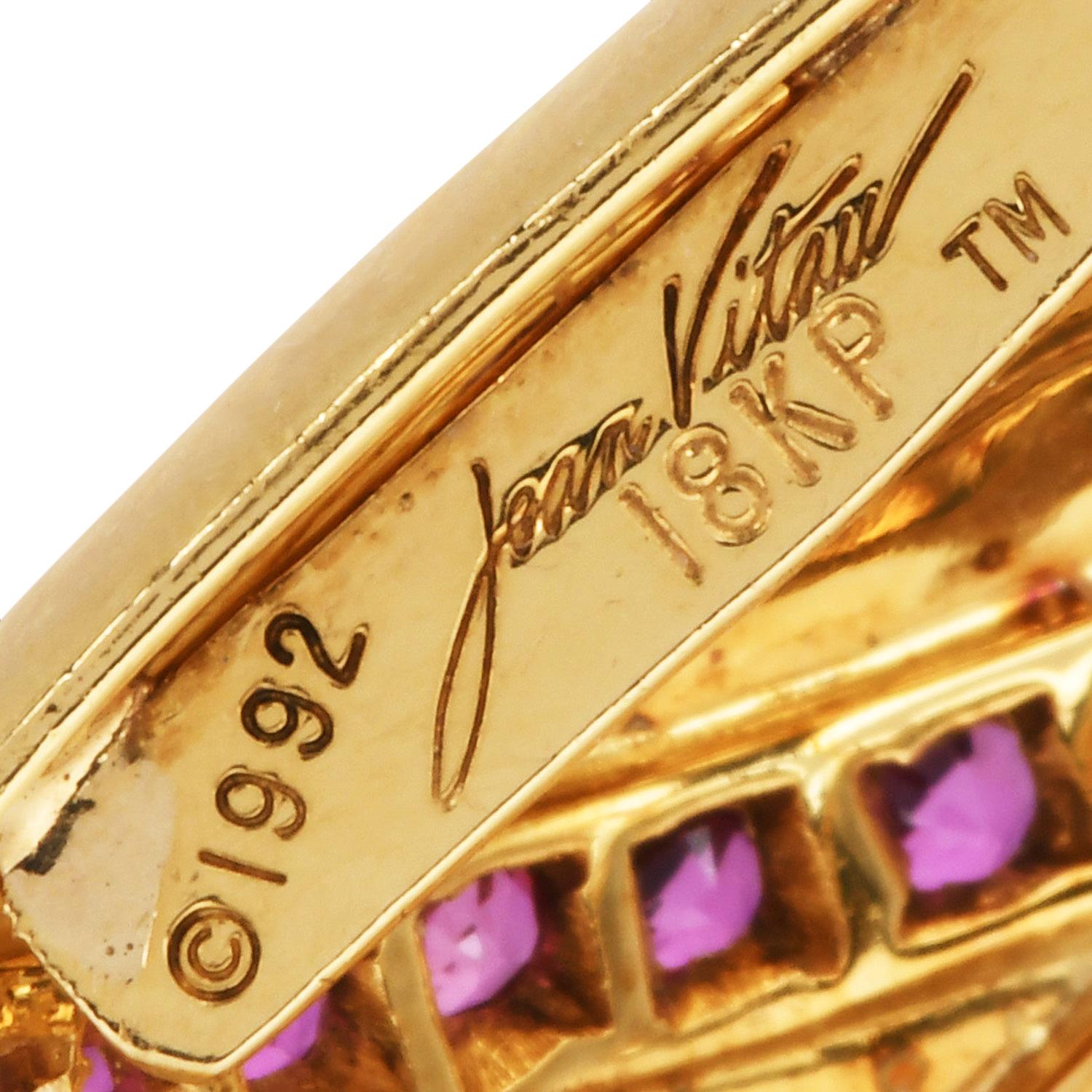 Jean Vitau Flamingo Multi Gem Designer épingle en or 18 carats des années 1990 en vente 1