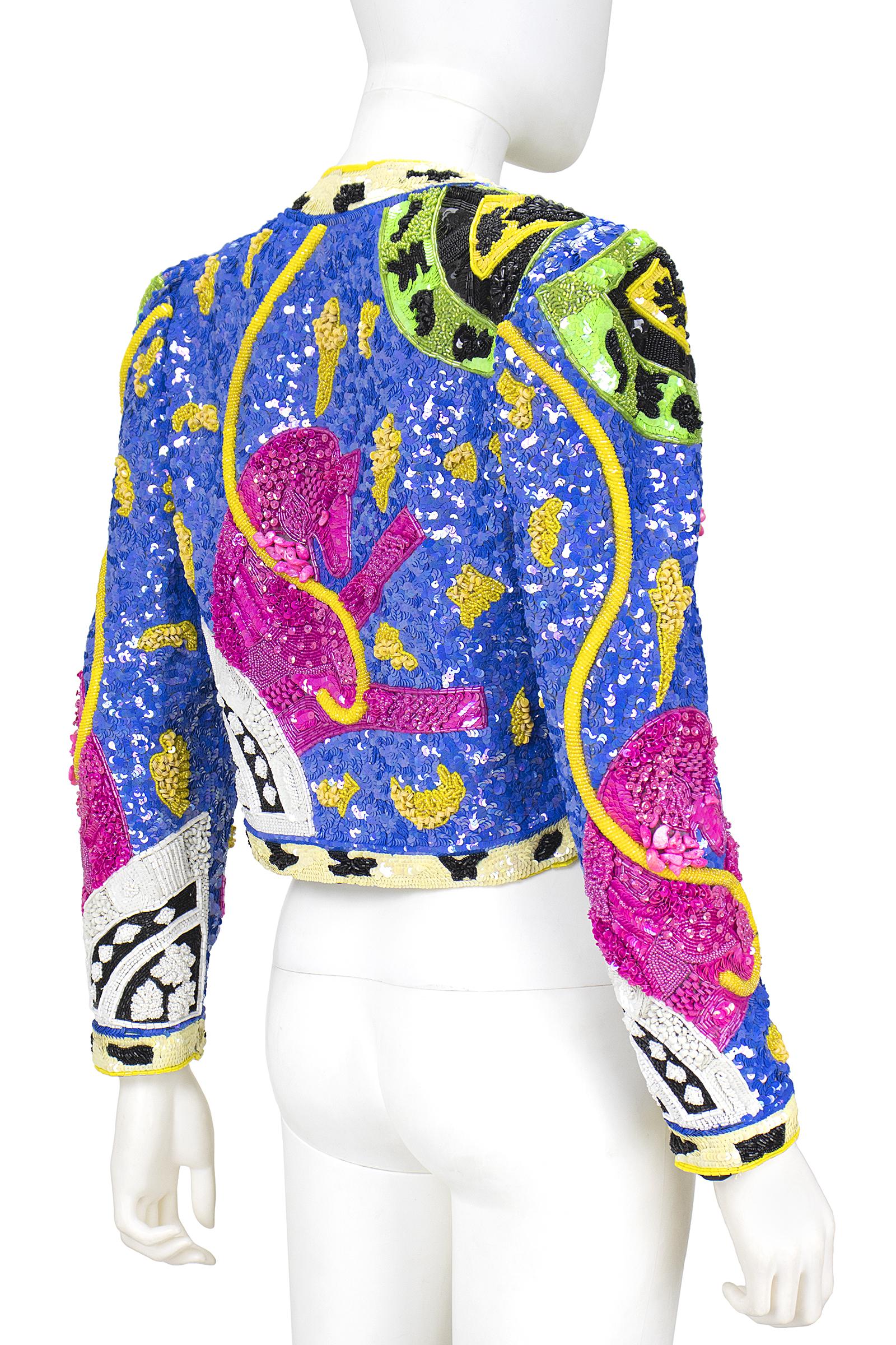 1990s Jeanette Kastenberg Multi-Color Unicorn Sequin Beaded Jacket 5