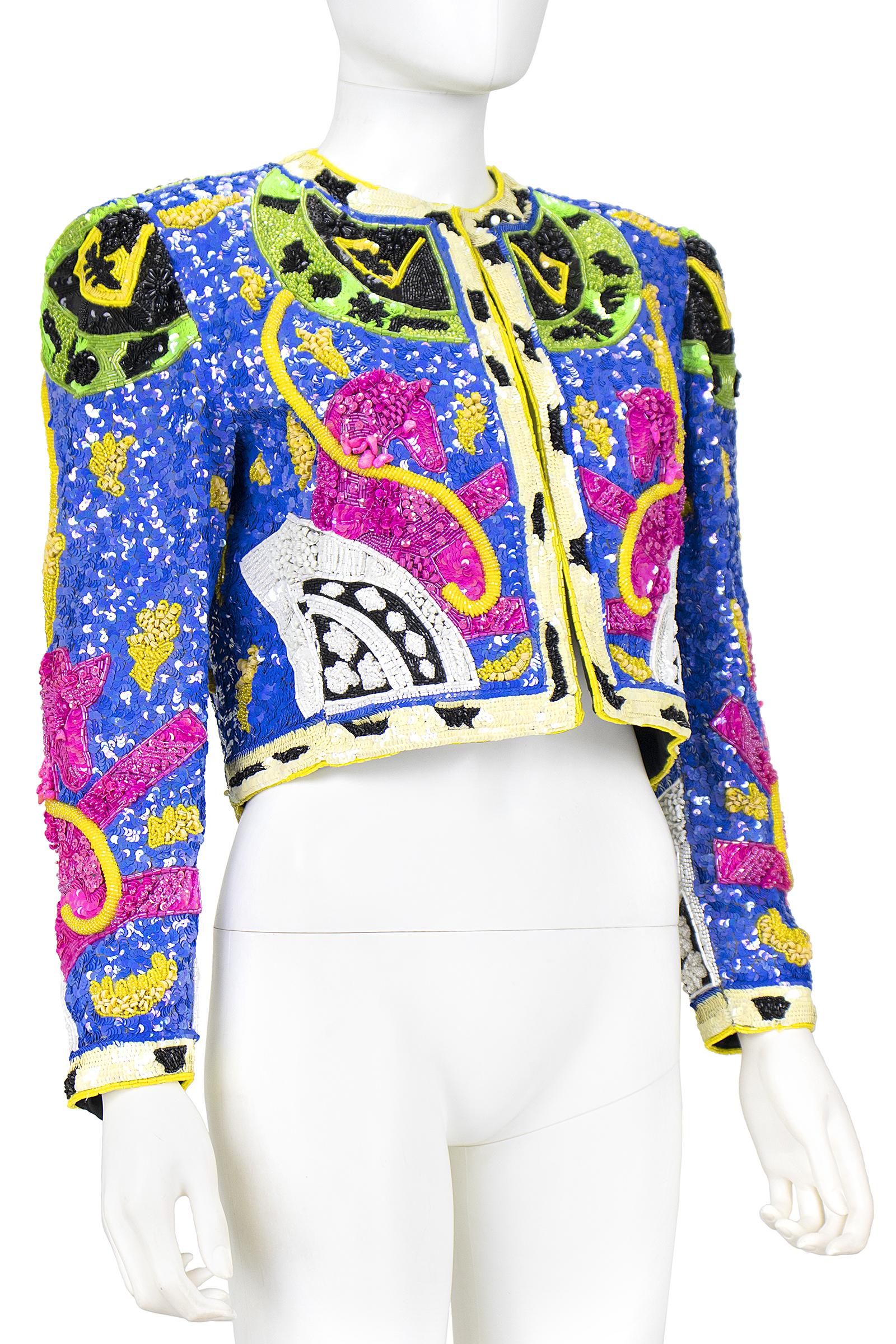 1990s Jeanette Kastenberg Multi-Color Unicorn Sequin Beaded Jacket 6