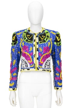 1990s Jeanette Kastenberg Multi-Color Unicorn Sequin Beaded Jacket