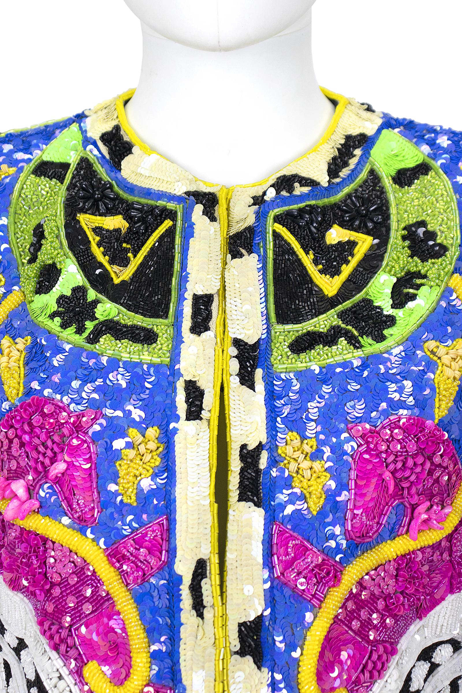 Gray 1990s Jeanette Kastenberg Multi-Color Unicorn Sequin Beaded Jacket