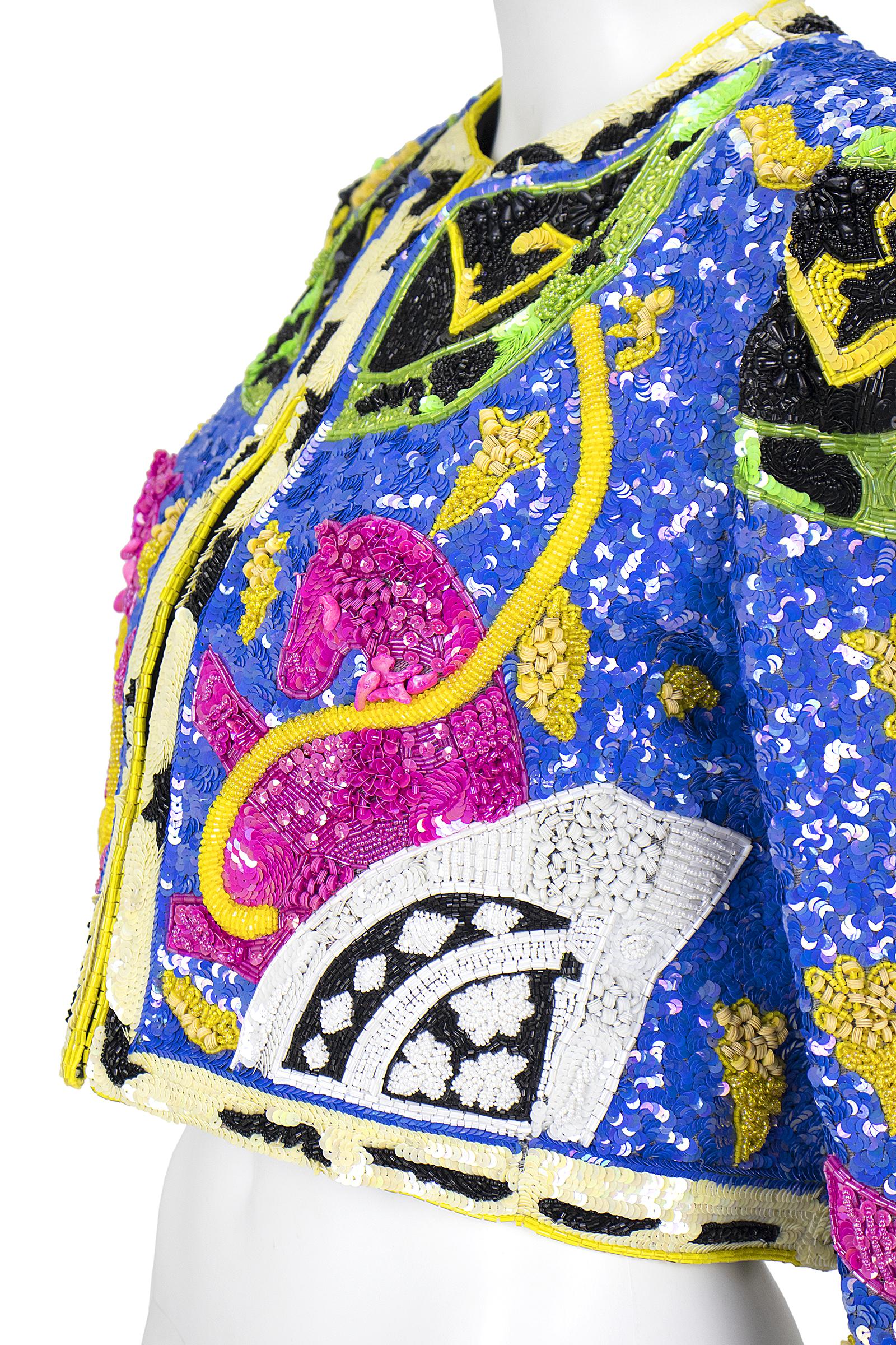 Women's 1990s Jeanette Kastenberg Multi-Color Unicorn Sequin Beaded Jacket