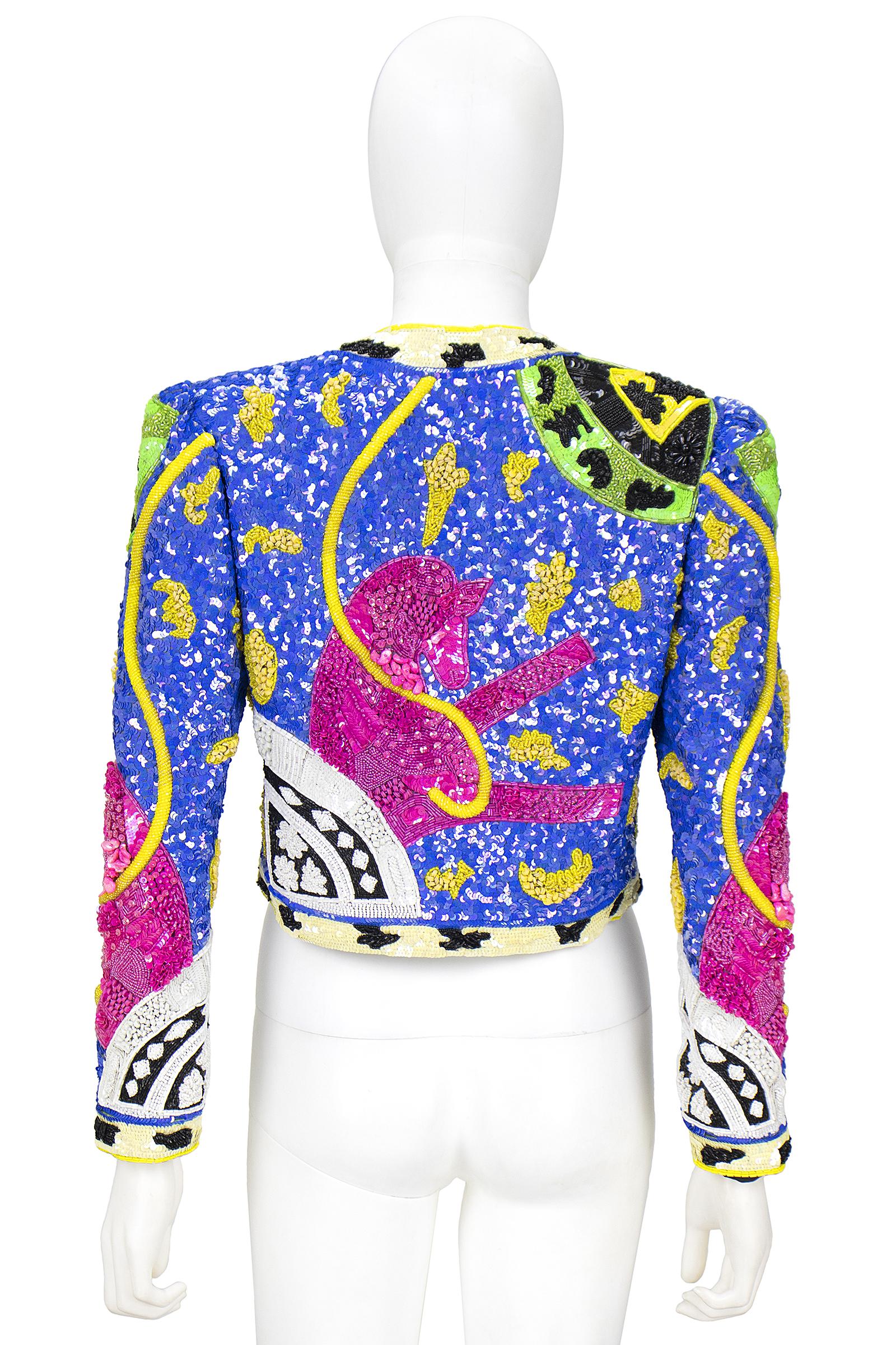 1990s Jeanette Kastenberg Multi-Color Unicorn Sequin Beaded Jacket 2