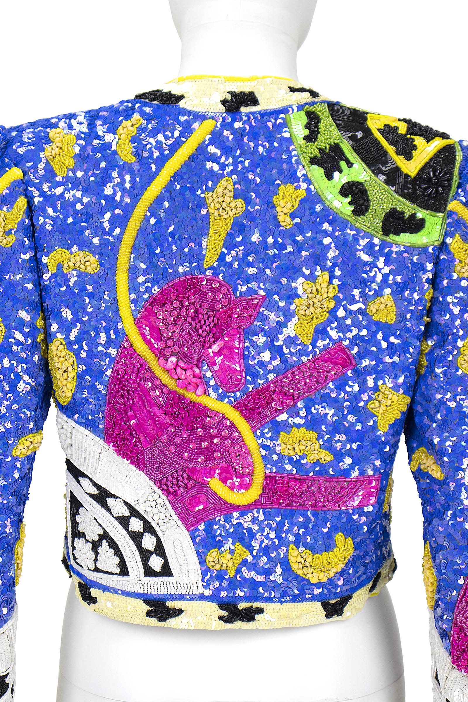 1990s Jeanette Kastenberg Multi-Color Unicorn Sequin Beaded Jacket 3