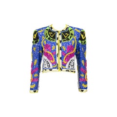1990s Jeanette Kastenberg Multi-Color Unicorn Sequin Beaded Jacket