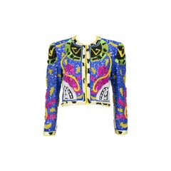 1990s Jeanette Kastenberg Multi-Color Unicorn Sequin Beaded Jacket 