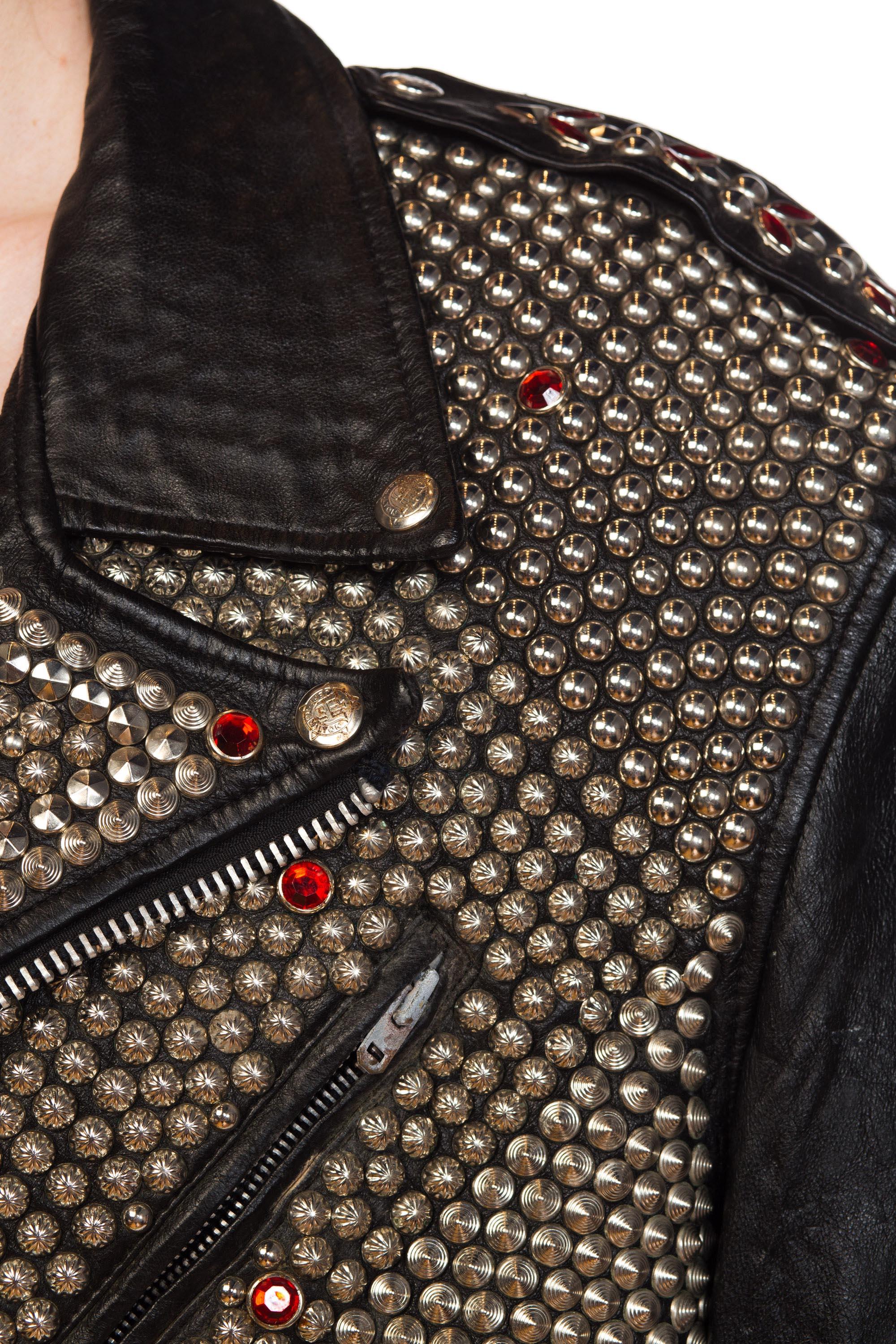 1990S JEFF HAMILTON Men's Studded Leather Biker Jacket With Crystals And Eagle For Sale 4