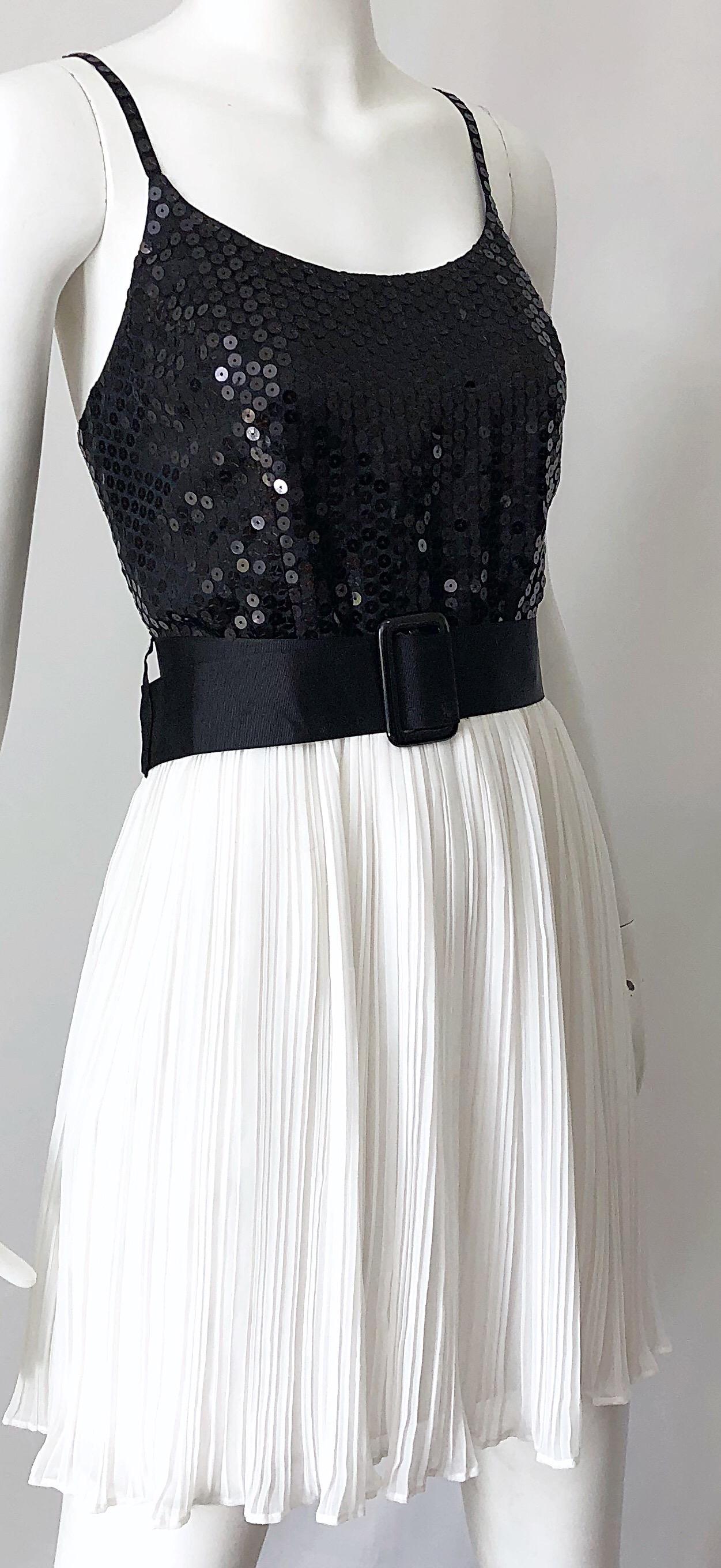 Women's 1990s Jenny Packham Black and White Sequined Silk Vintage 90s Mini Dress For Sale