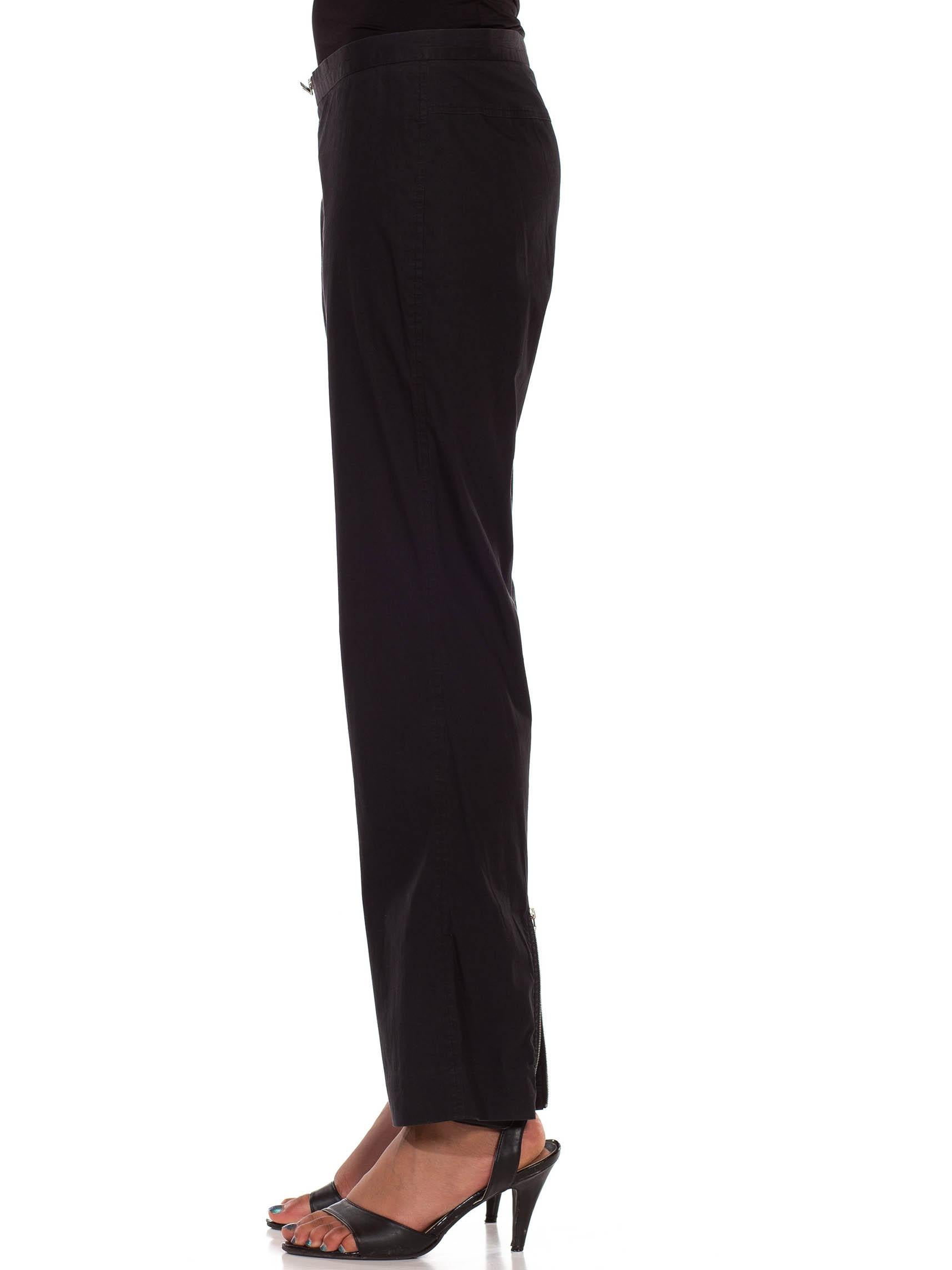1990S JIL SANDER Black Cotton/Lycra Low Rise Cool Girl Trousers With Zippers In Excellent Condition In New York, NY