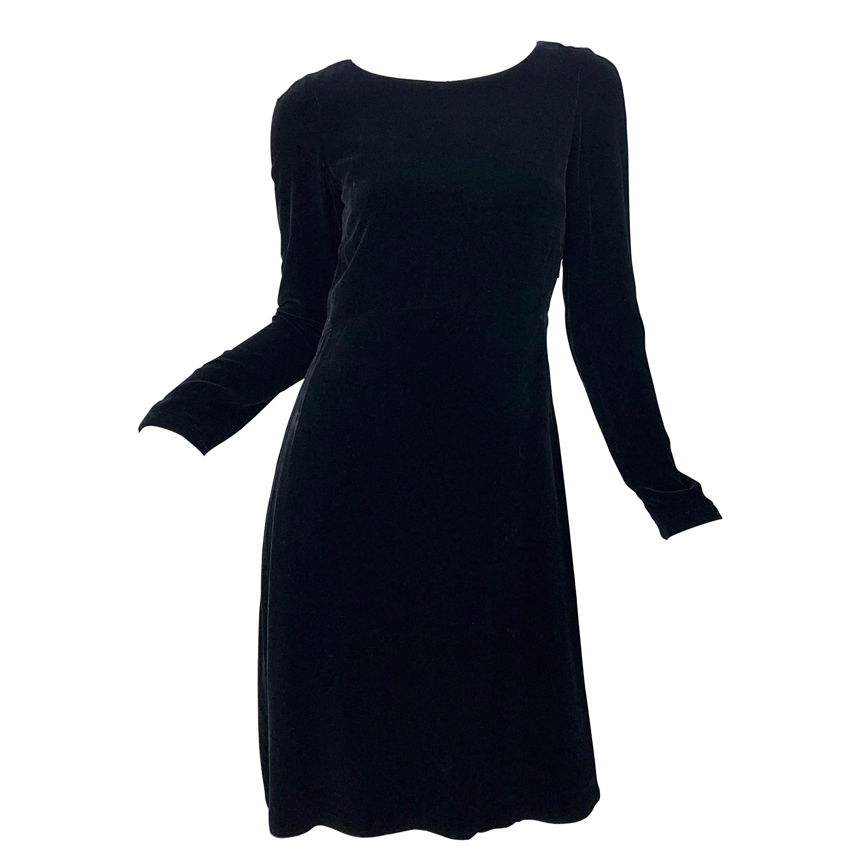 1990s Jil Sander Black Lightweight Velvet Size 34 / 2 4 Minimalist Vintage Dress For Sale