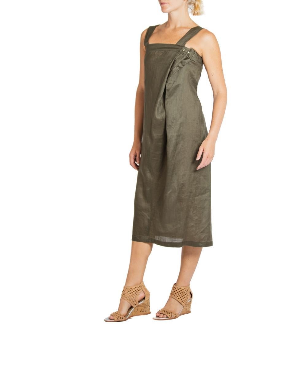 1990S Jil Sander Dark Gray Linen Dress With Buckle Detail In Excellent Condition For Sale In New York, NY
