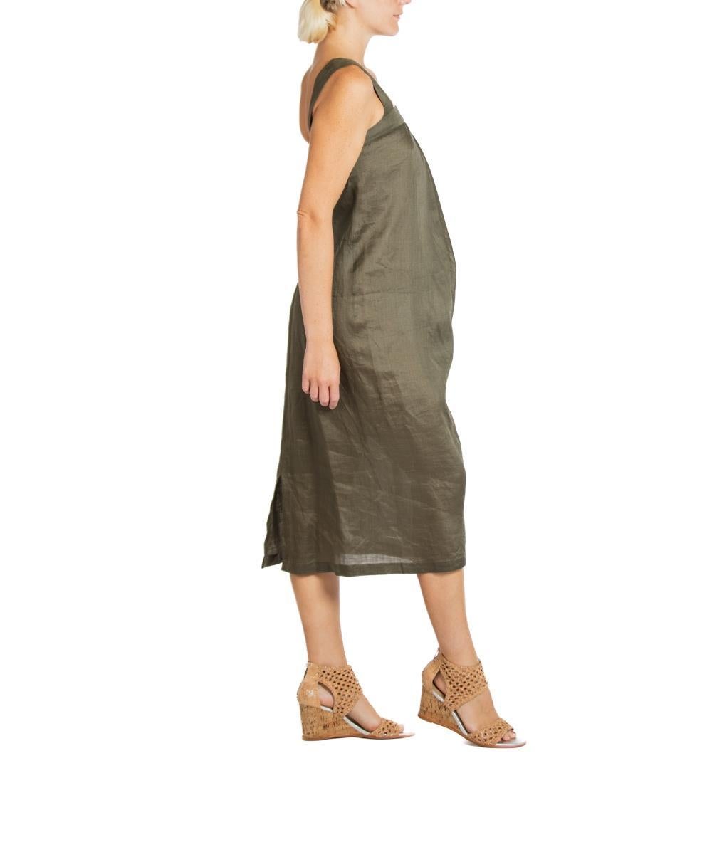 Women's 1990S Jil Sander Dark Gray Linen Dress With Buckle Detail For Sale