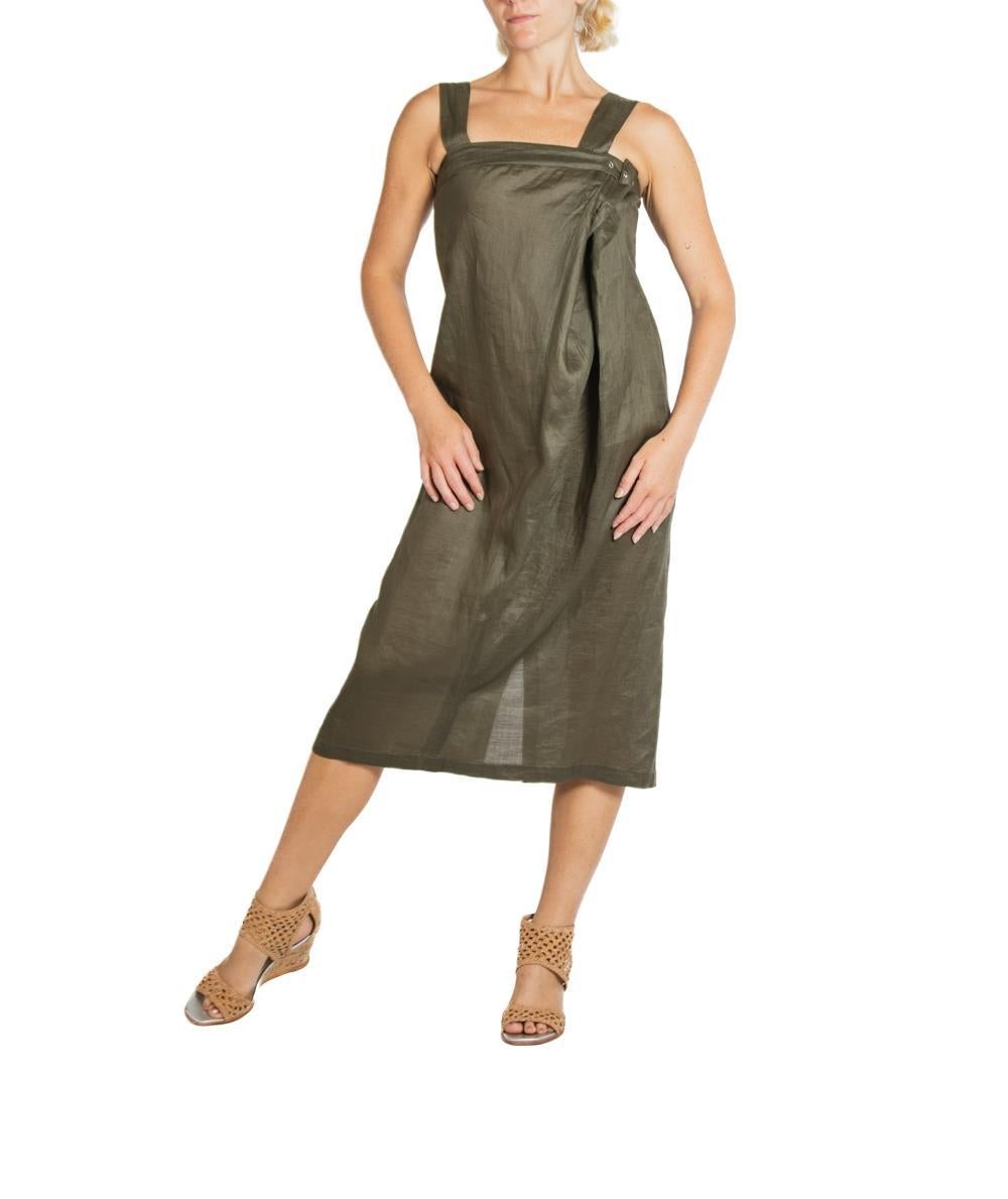 1990S Jil Sander Dark Gray Linen Dress With Buckle Detail For Sale 1