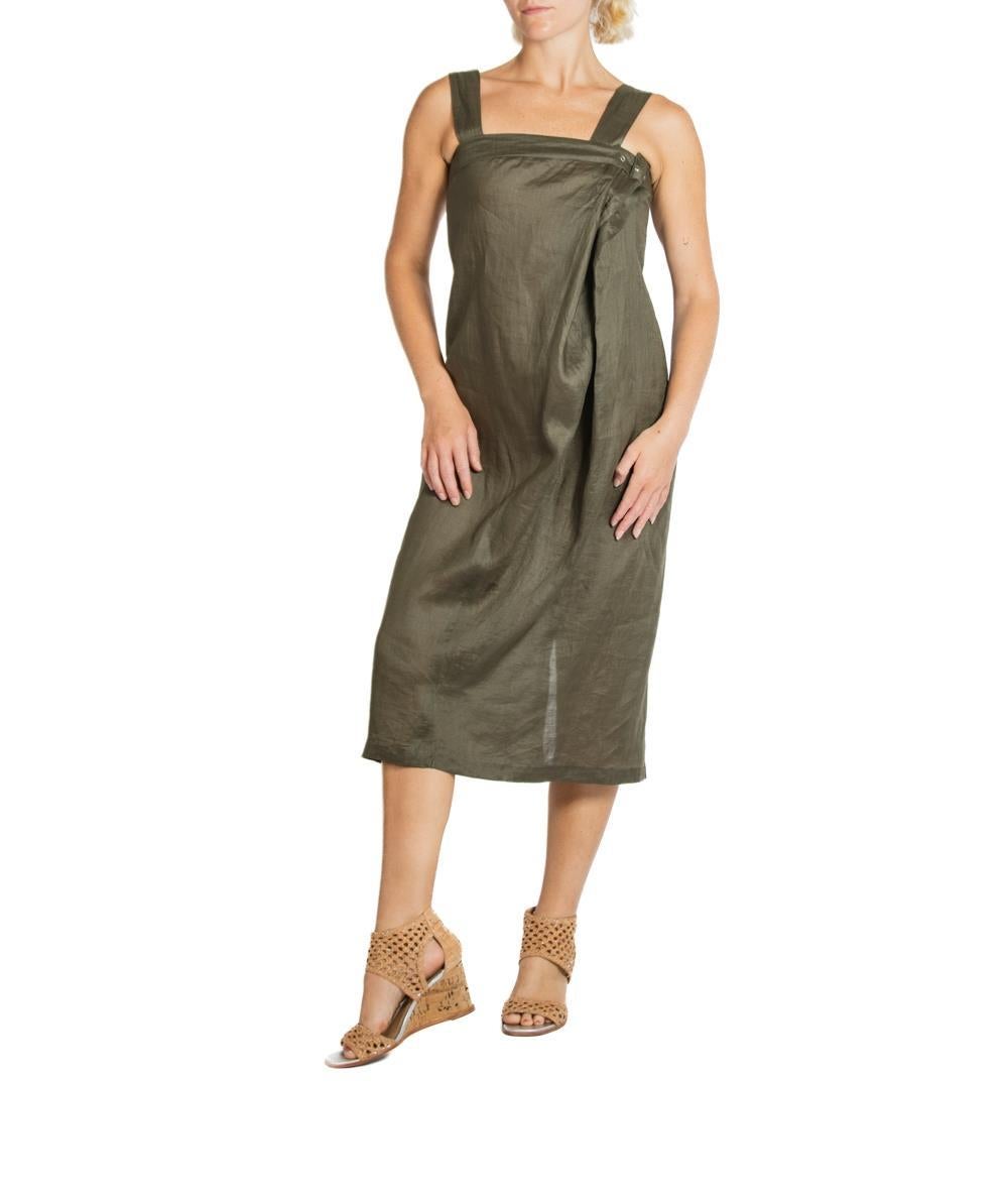 1990S Jil Sander Dark Gray Linen Dress With Buckle Detail For Sale 2