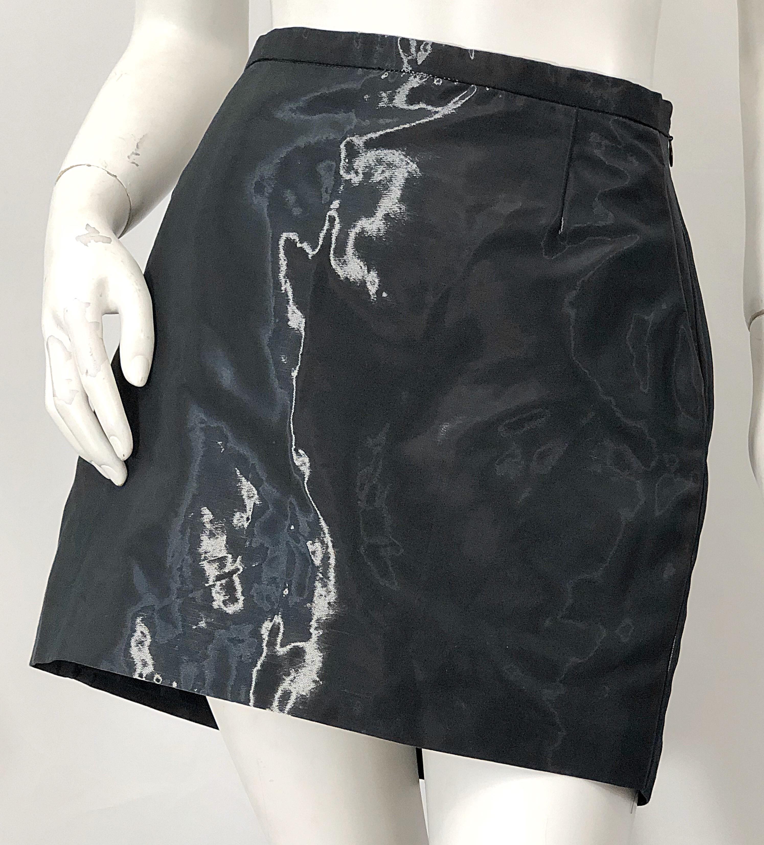 1990s JIL SANDER Tailor Made Grey / Black Metallic Vintage 90s Mini Skirt In Excellent Condition For Sale In San Diego, CA