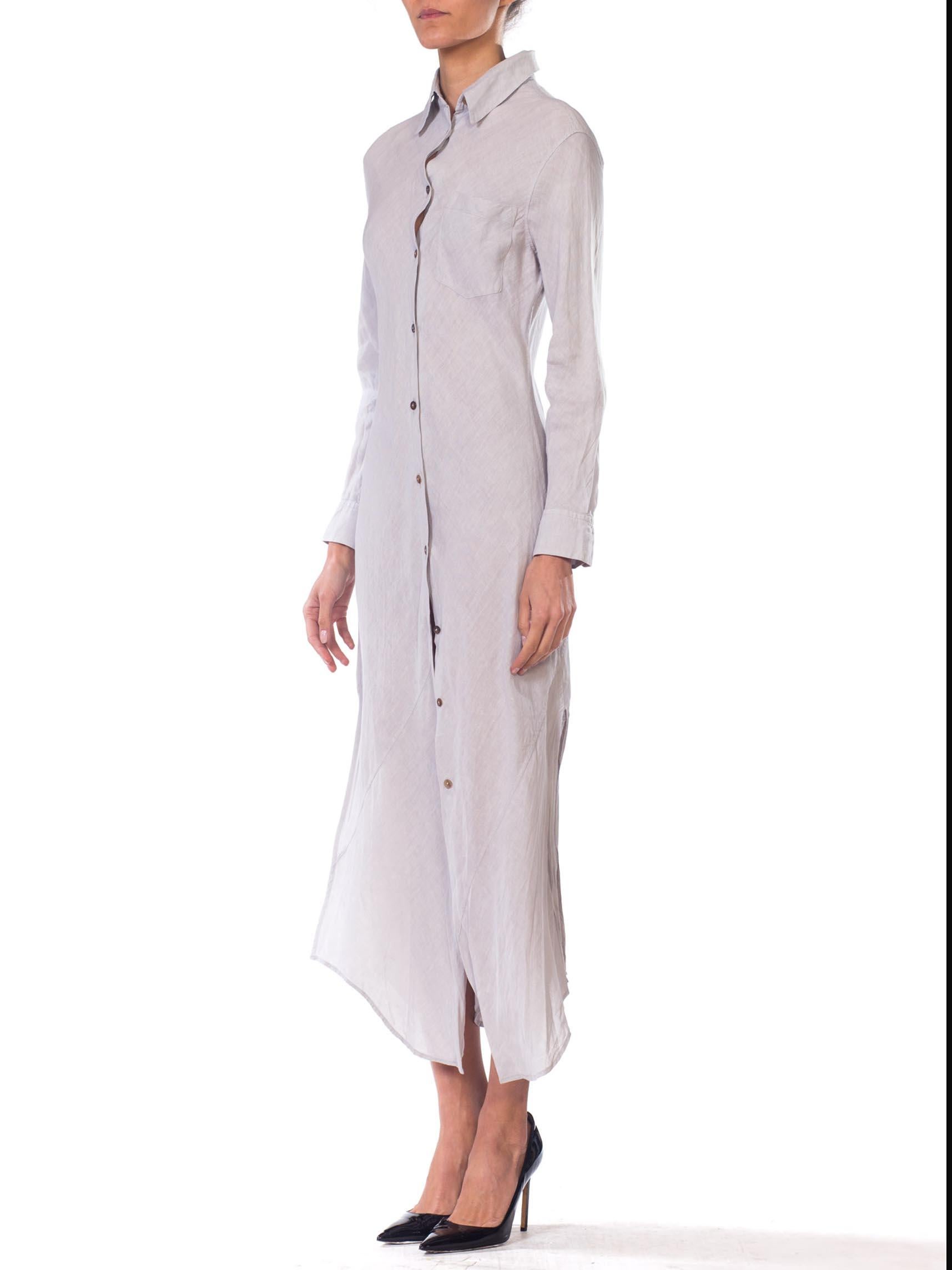Women's 1990S Jill Sander Dove Grey Bias Cut Linen Shirt Dress With Slit