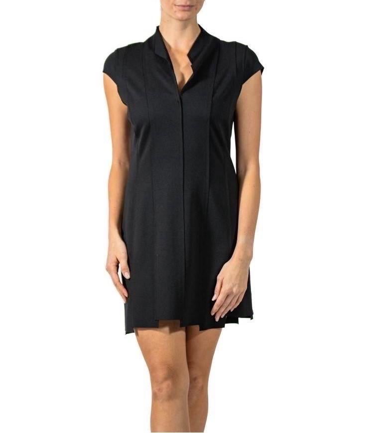 1990S JILL SANDER Black Rayon & Poly Cocktail Dress With Cap Sleeves For Sale 7