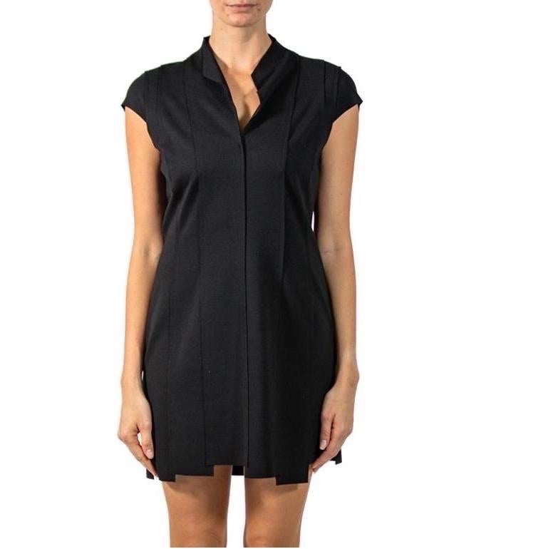 1990S JILL SANDER Black Rayon & Poly Cocktail Dress With Cap Sleeves In Excellent Condition For Sale In New York, NY