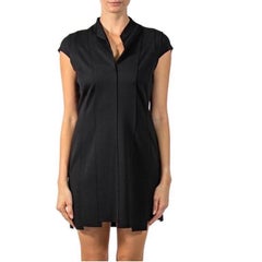 1990S JILL SANDER Black Rayon & Poly Cocktail Dress With Cap Sleeves