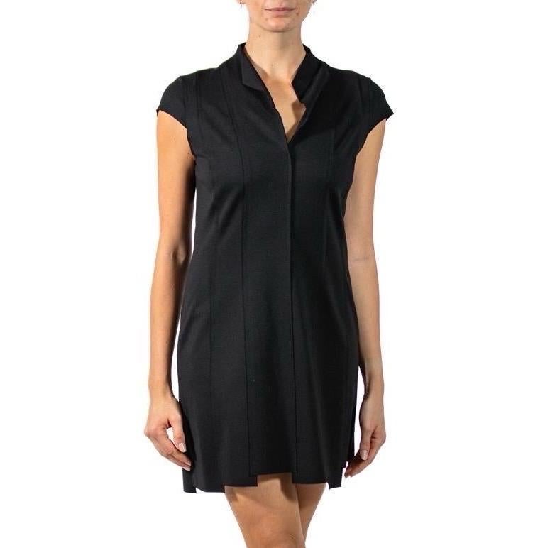 1990S JILL SANDER Black Rayon & Poly Cocktail Dress With Cap Sleeves For Sale 2