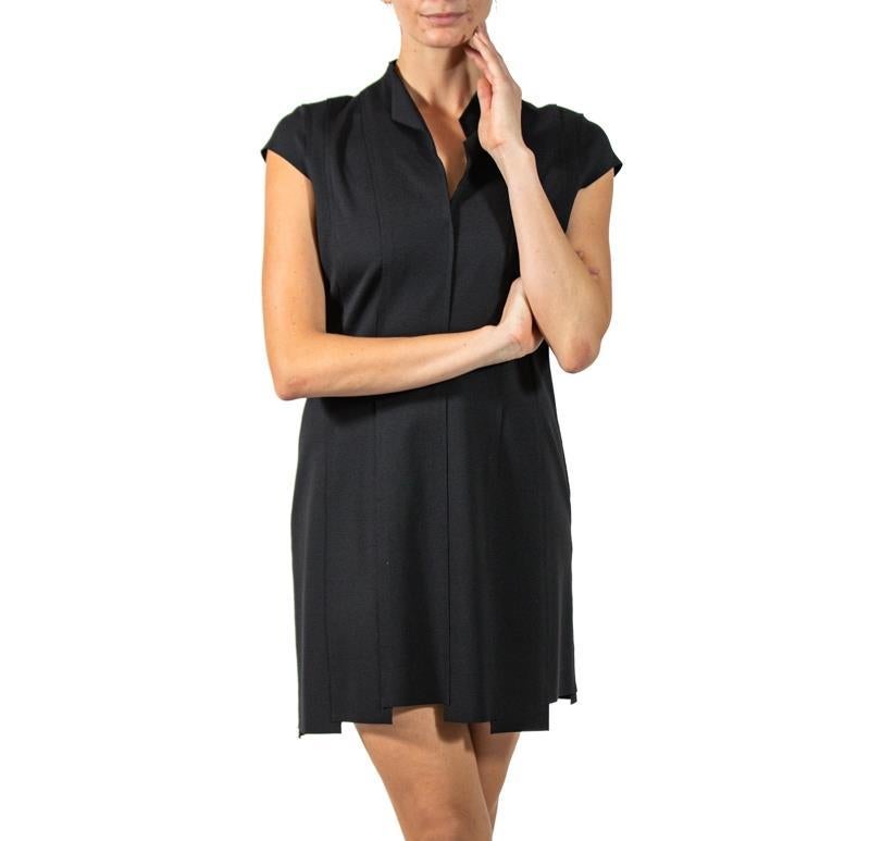 1990S JILL SANDER Black Rayon & Poly Cocktail Dress With Cap Sleeves For Sale 3