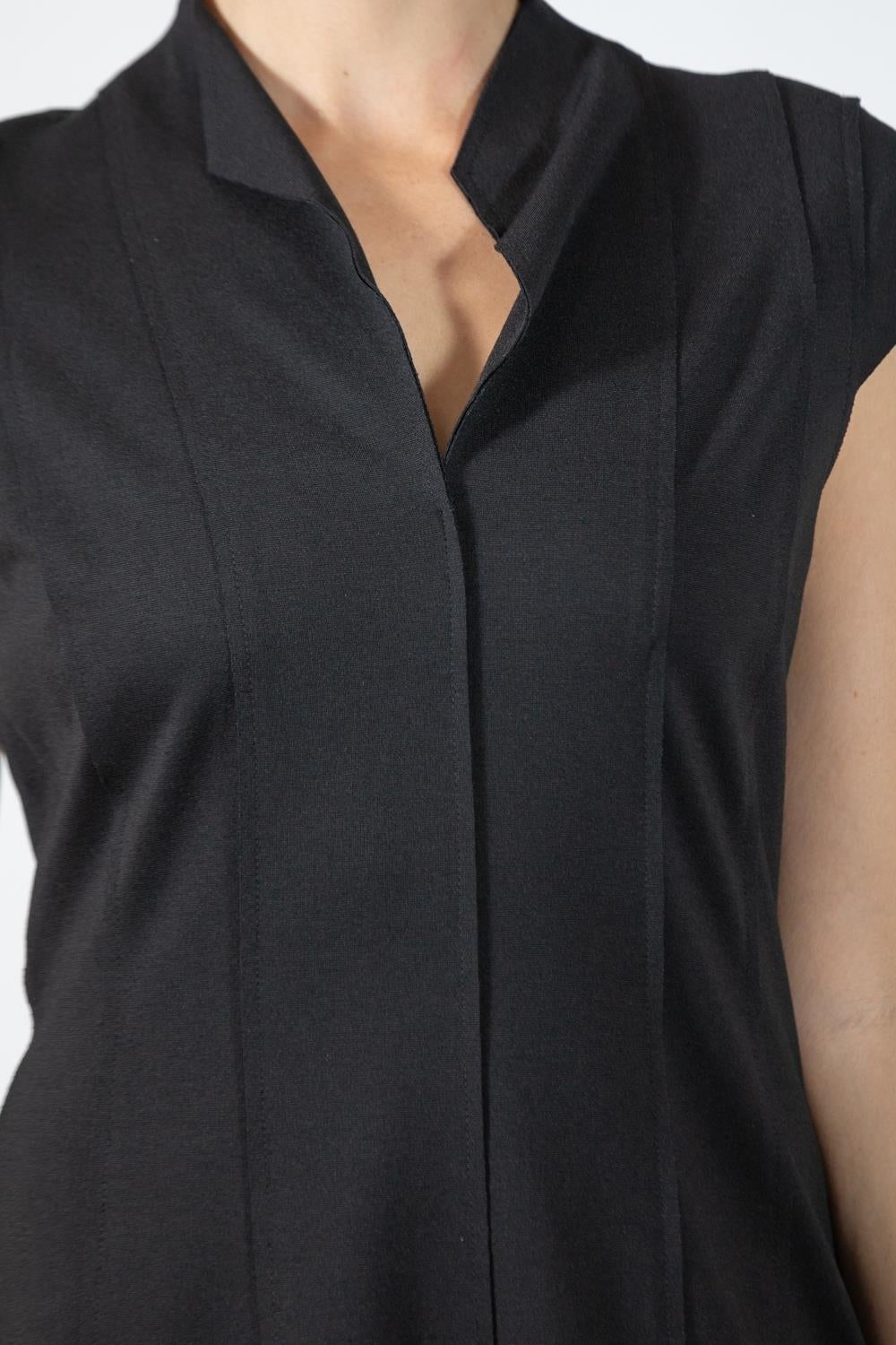 1990S JILL SANDER Black Rayon & Poly Cocktail Dress With Cap Sleeves For Sale 6