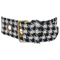 1990s Jill Stuart Black and White Oversized Houndstooth Vintage 90s Tweed Belt