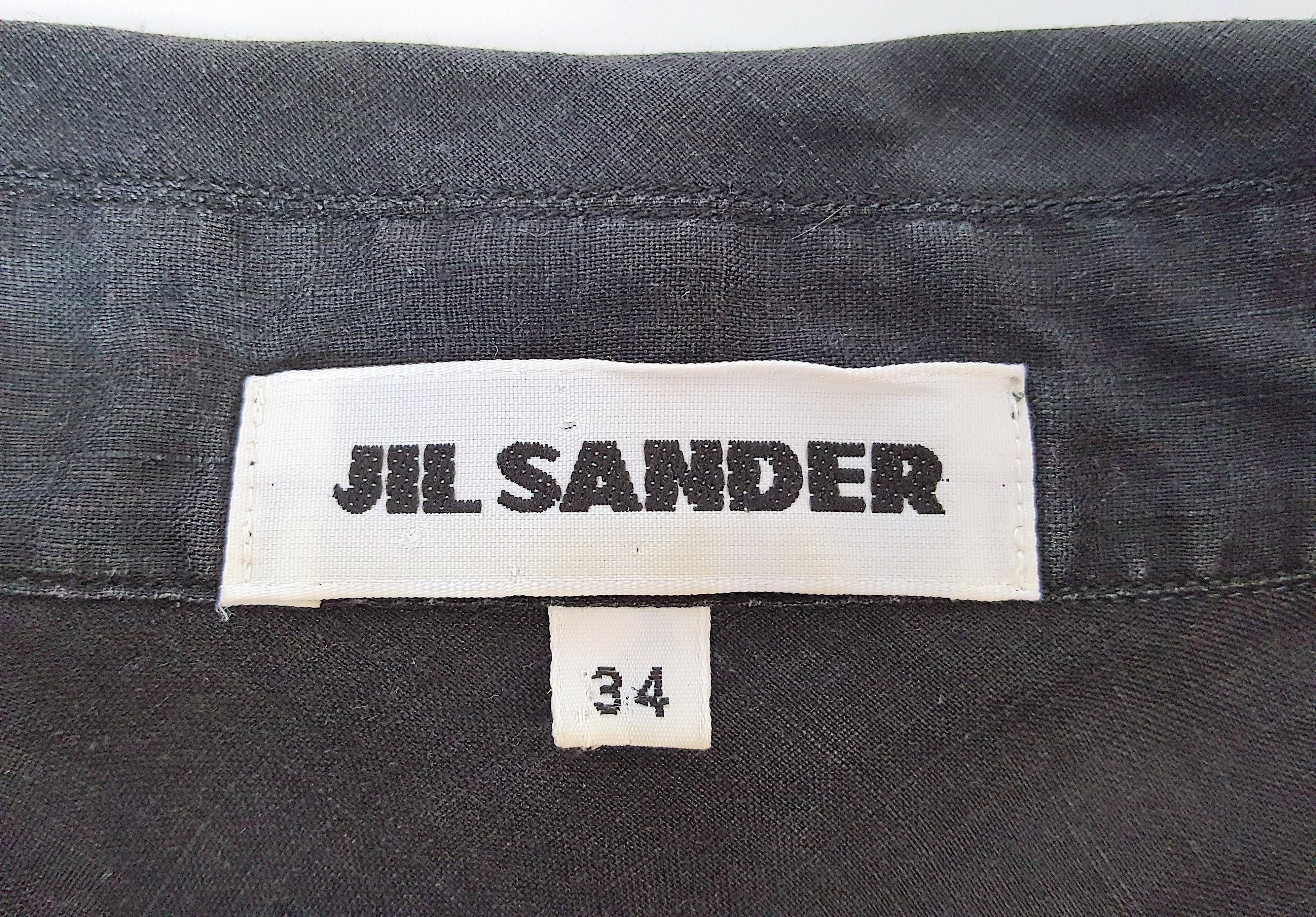 1990s JilSander BiasCut Black Sheer Linen DeepVneck LongSleeve Tunic MiniDress For Sale 7