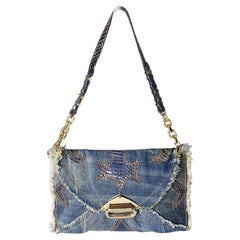 1990s Jimmy Choo Blue Denim & Leather Shoulder bag
