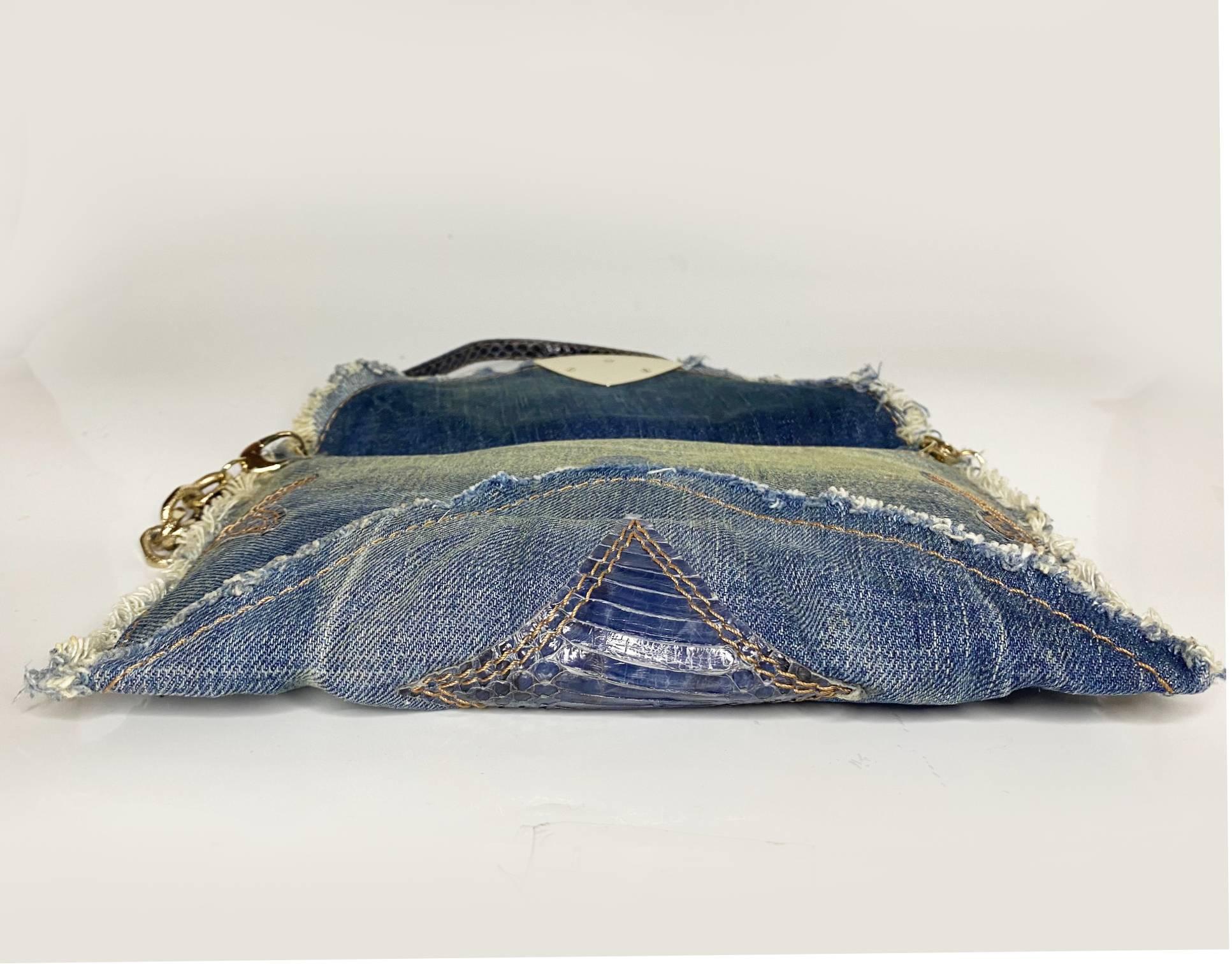 1990s Jimmy Choo Blue Denim & Leather Shoulder bag For Sale 4