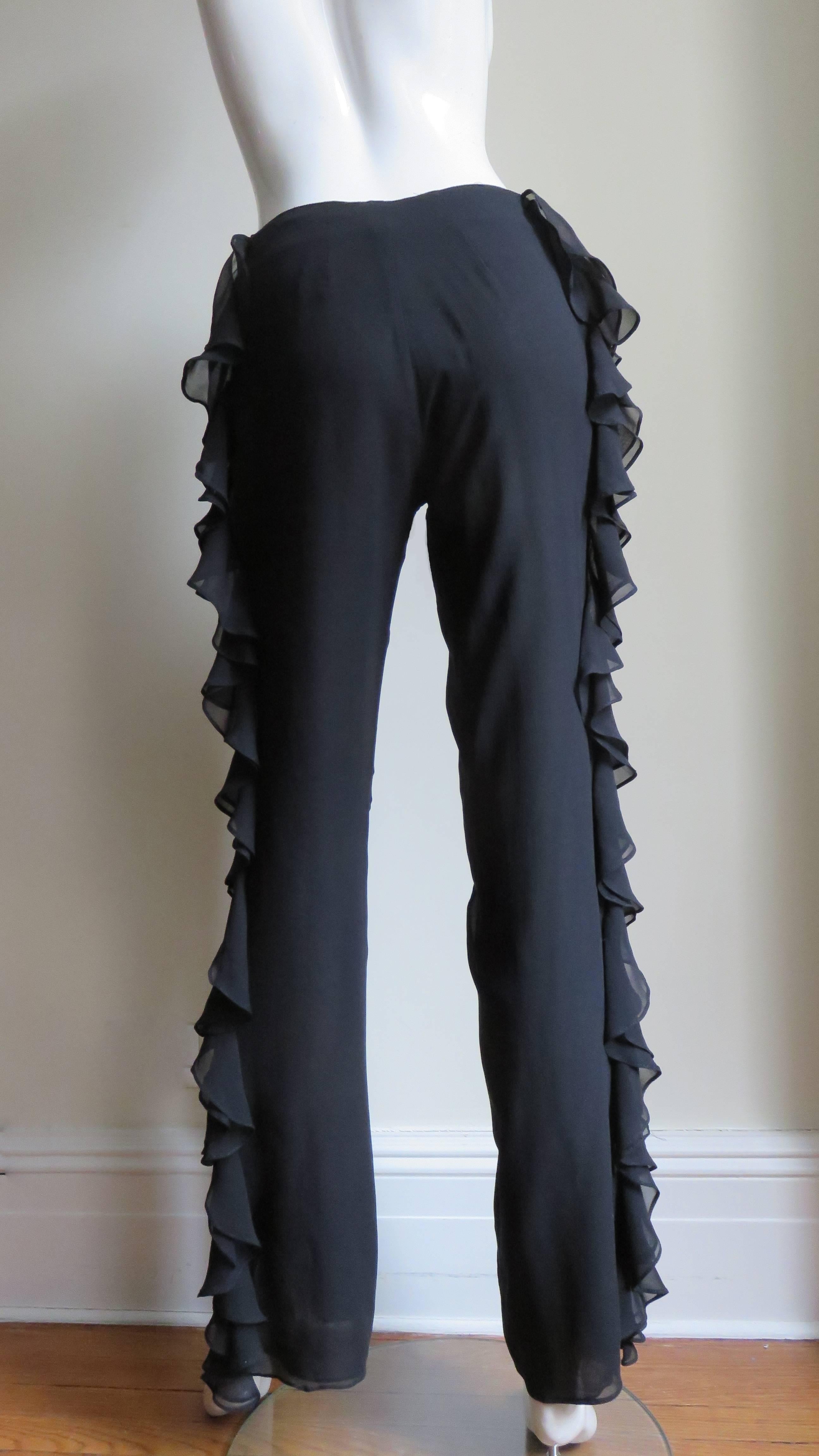  John Bartlett Silk Pants With Side Ruffle For Sale 2