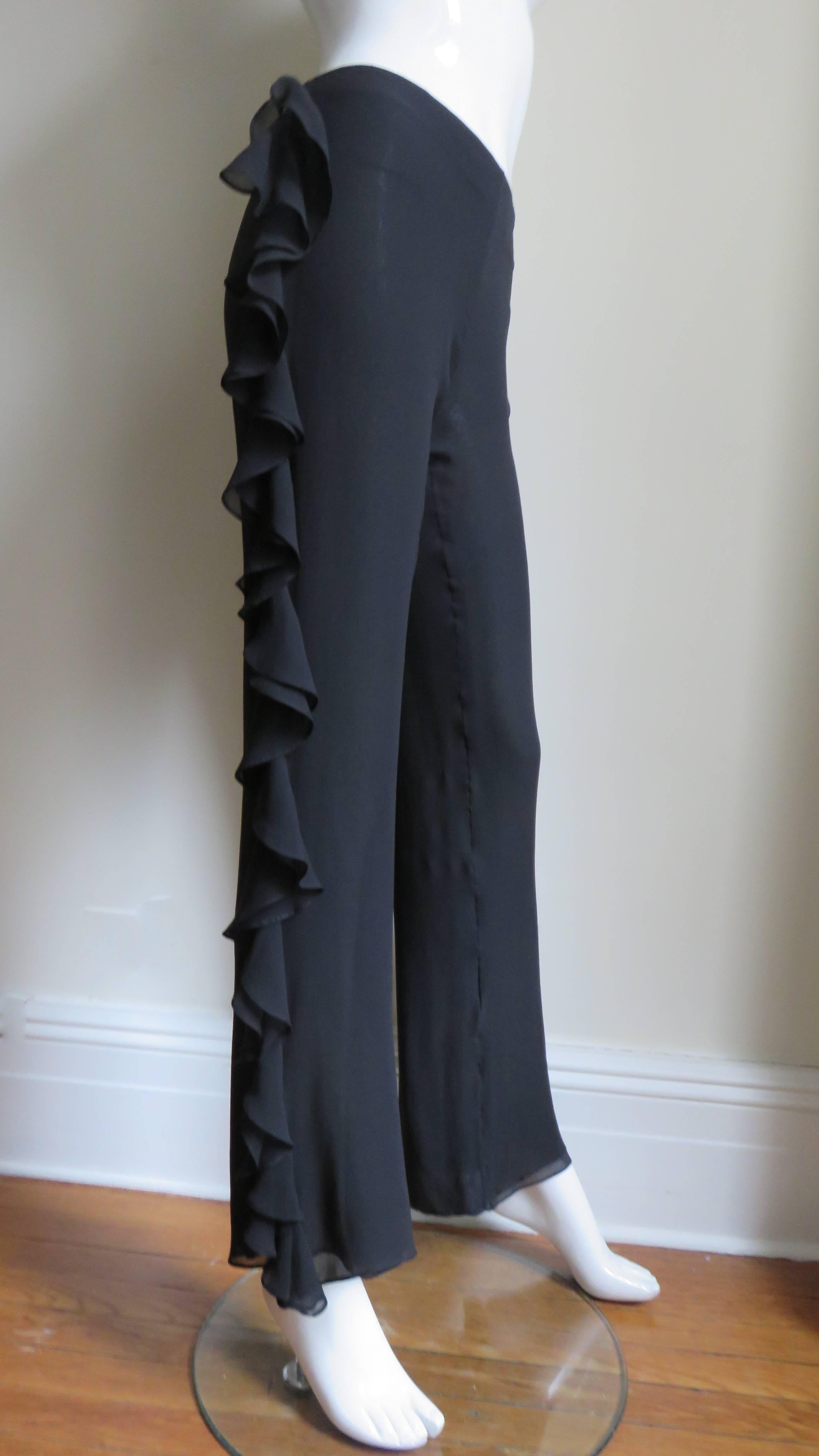 John Bartlett Silk Pants With Side Ruffle In Good Condition For Sale In Water Mill, NY