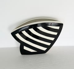 1990s John Bergen Studio Postmodern Black and White Ceramic Amorphous Vase