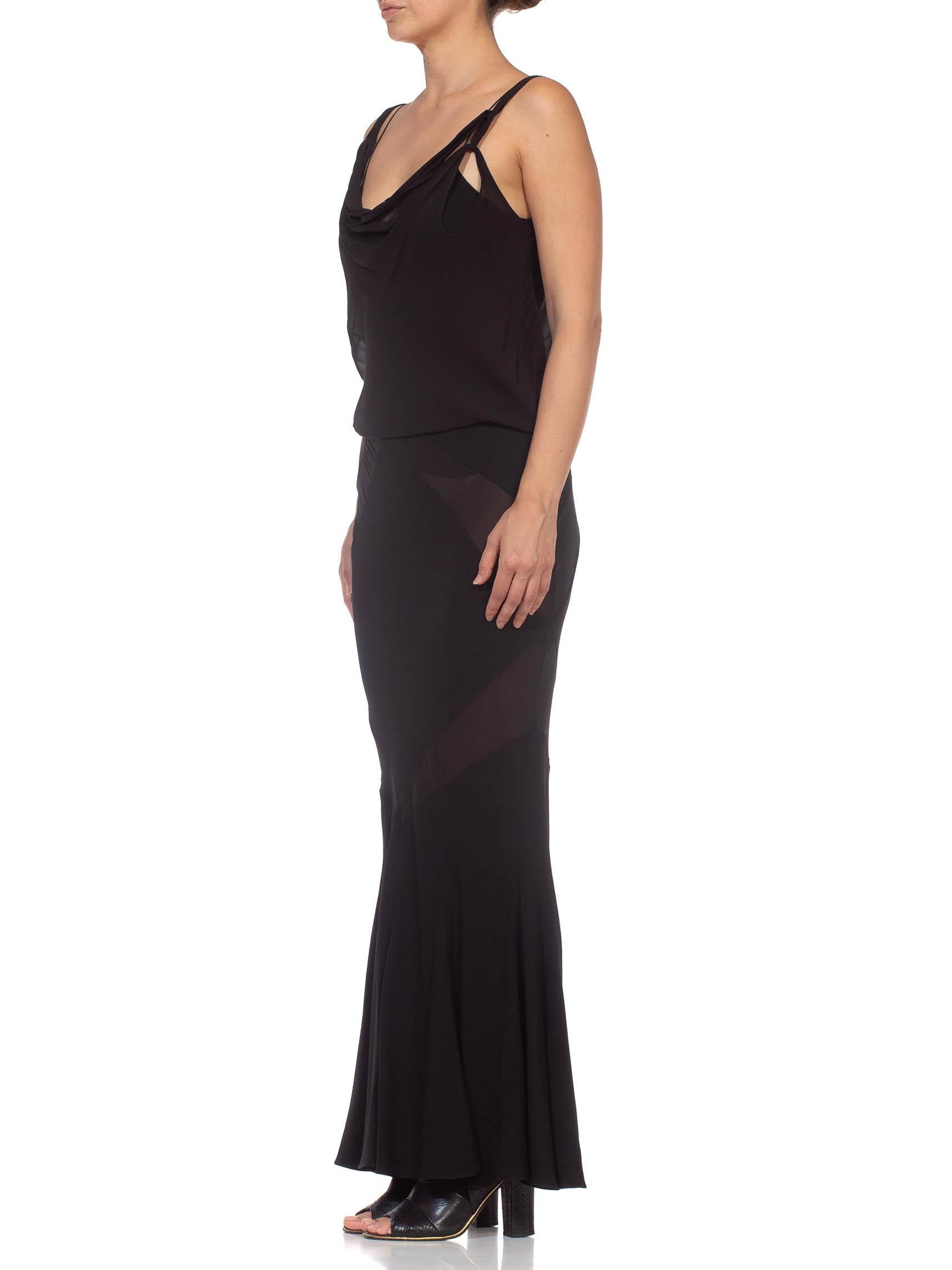 1990S JOHN GALLIANO Black Bias Cut Rayon & Silk Crepe Chiffon Gown In Excellent Condition For Sale In New York, NY