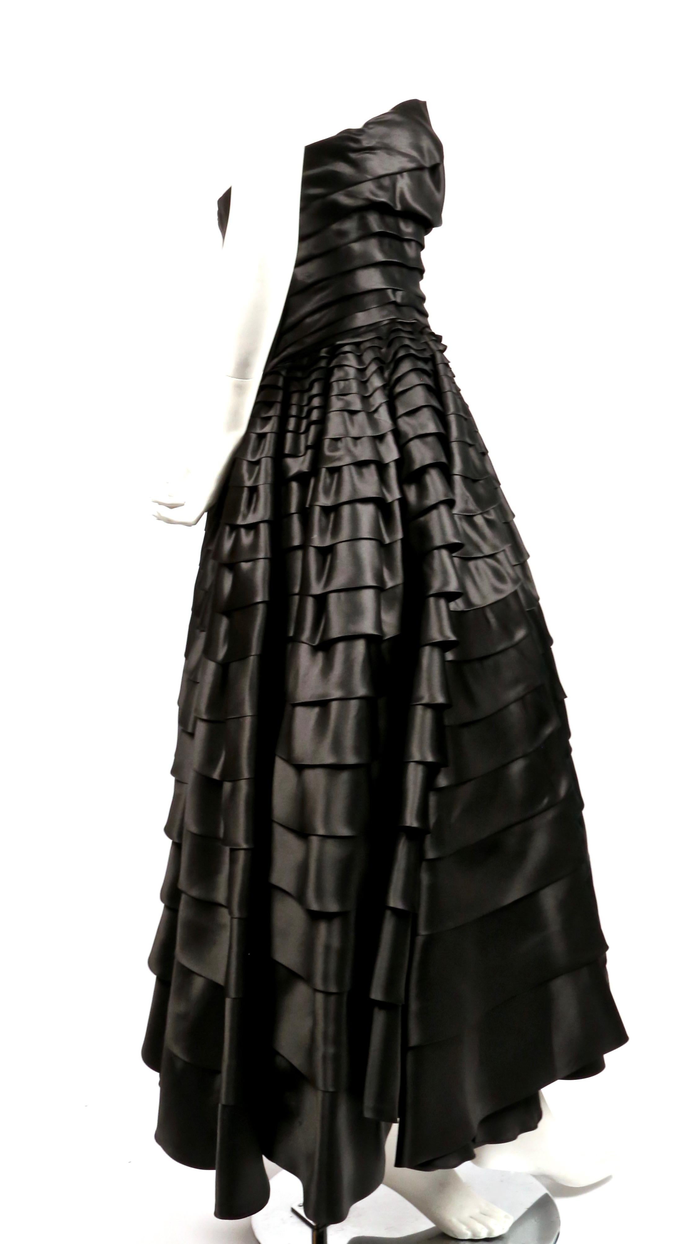 1990's JOHN GALLIANO black ruffled strapless dress In Good Condition In San Fransisco, CA