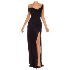 1990er JOHN GALLIANO Sexy Slinky Cowl Neck Kleid aus schwarzer Seide und doppeltem Satin