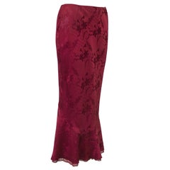 1990s John Galliano Burgundy Silk Jacquard Bias Skirt
