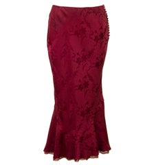 1990s John Galliano Burgundy Silk Jacquard Bias Skirt