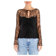 Vintage 1990S JOHN GALLIANO CHRISTIAN DIOR Black Silk Blend Lace Blouse