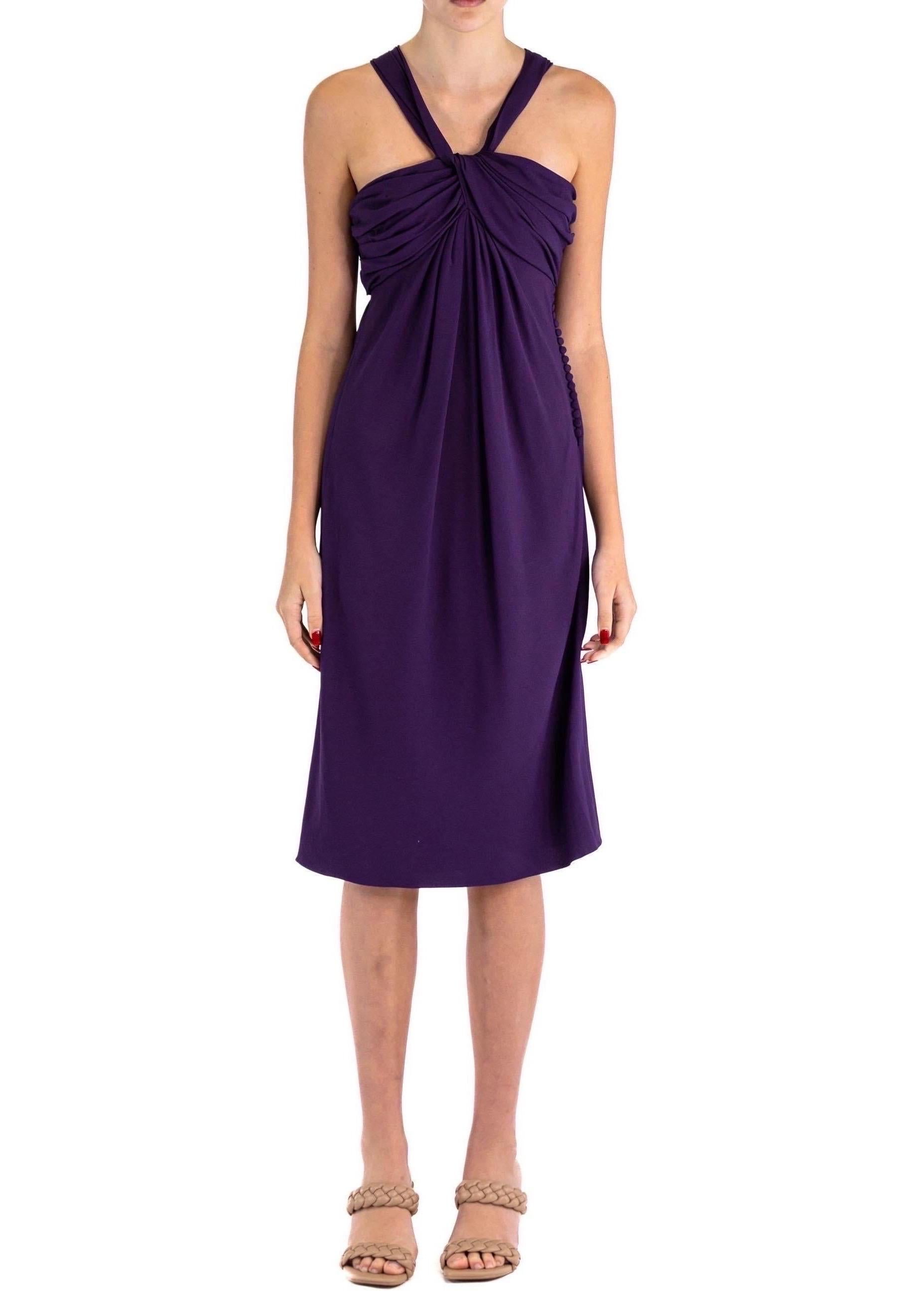 1990S JOHN GALLIANO CHRISTIAN DIOR Purple Rayon & Silk Chiffon Cocktail Dress With Ruched Shoulder Straps
