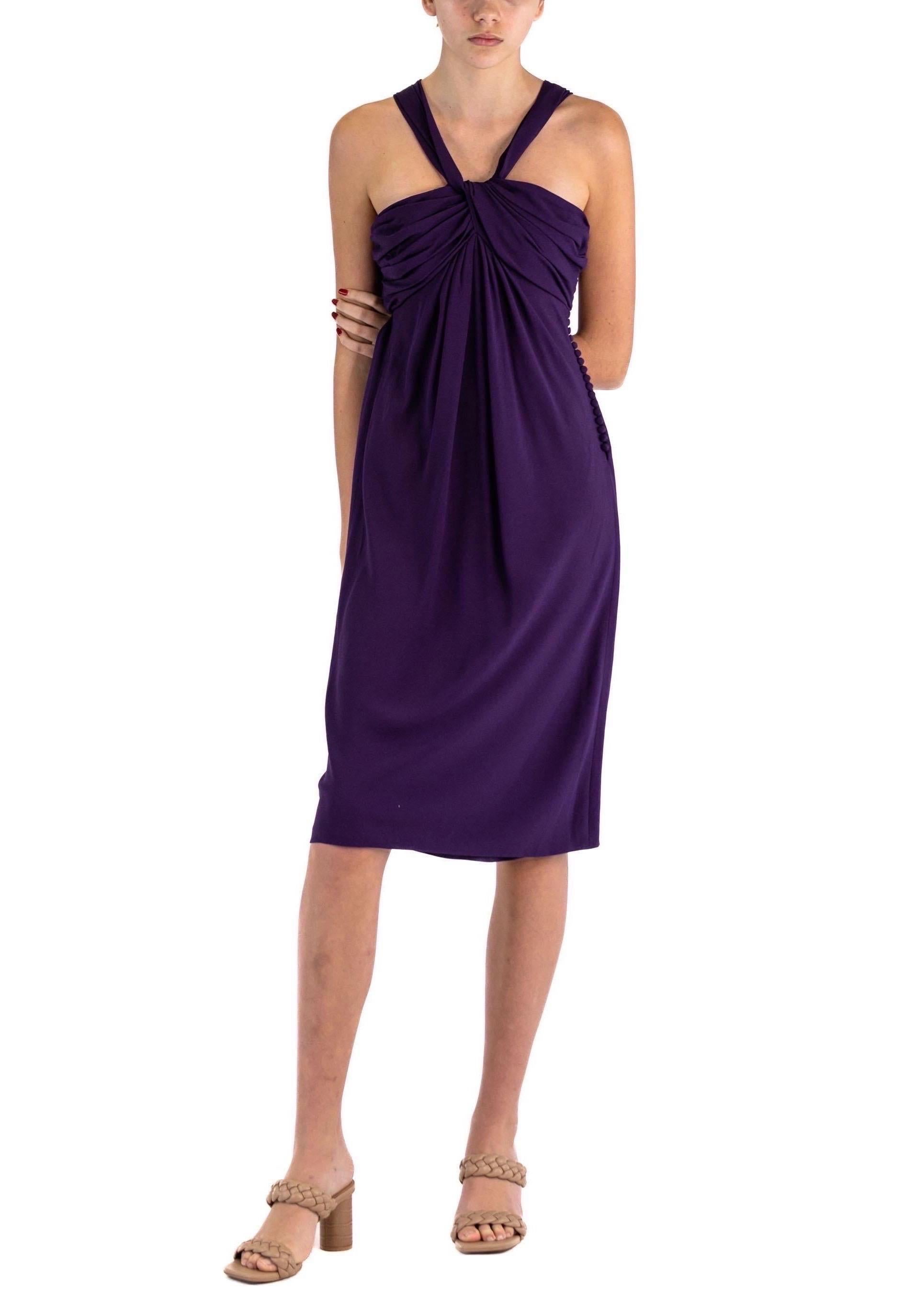 1990S JOHN GALLIANO CHRISTIAN DIOR Purple Rayon & Silk Chiffon Cocktail Dress W For Sale 2