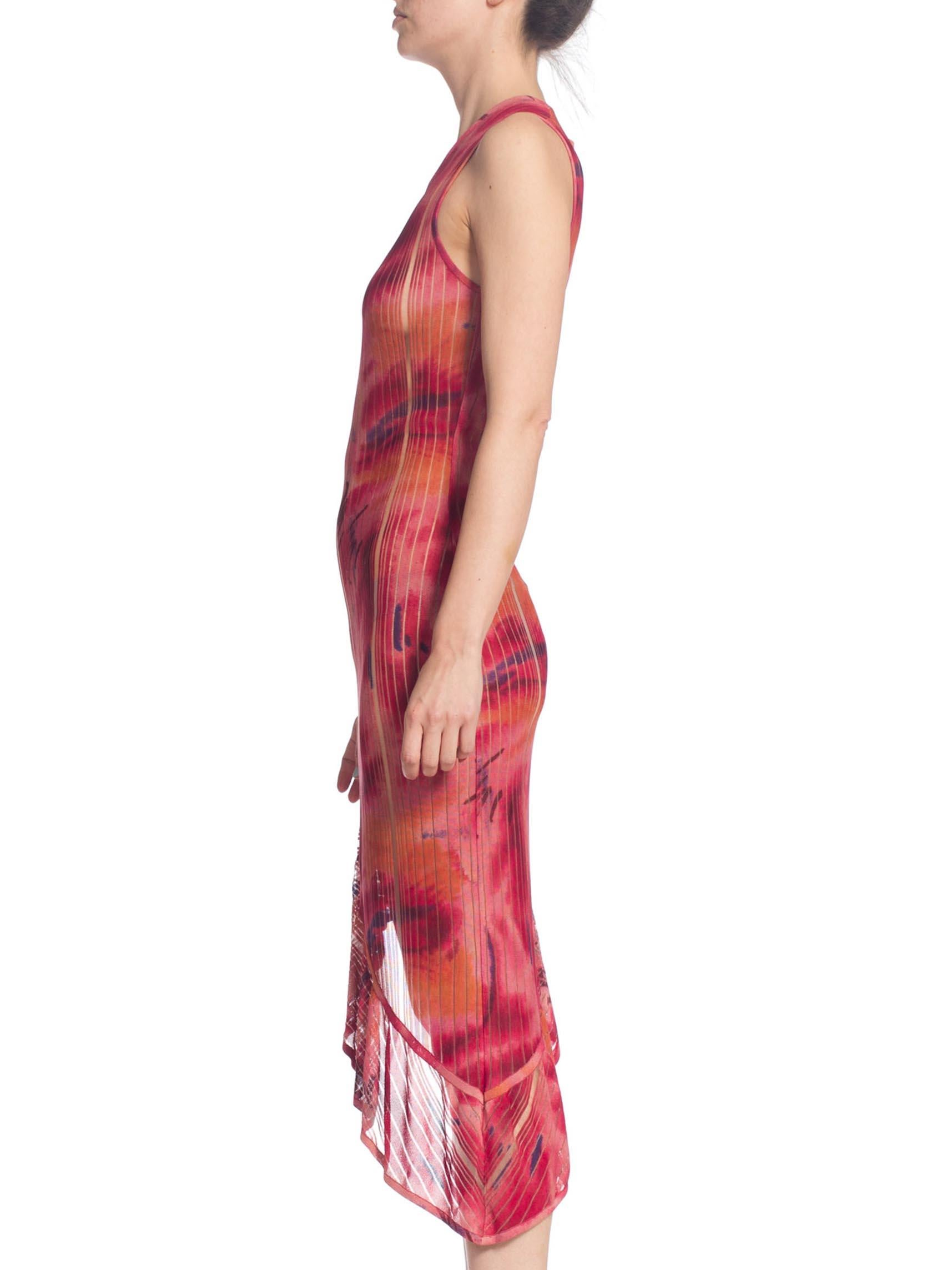 Pink 1990s John Galliano Christian Dior Tye-Dye Sheer Graffiti Dress 