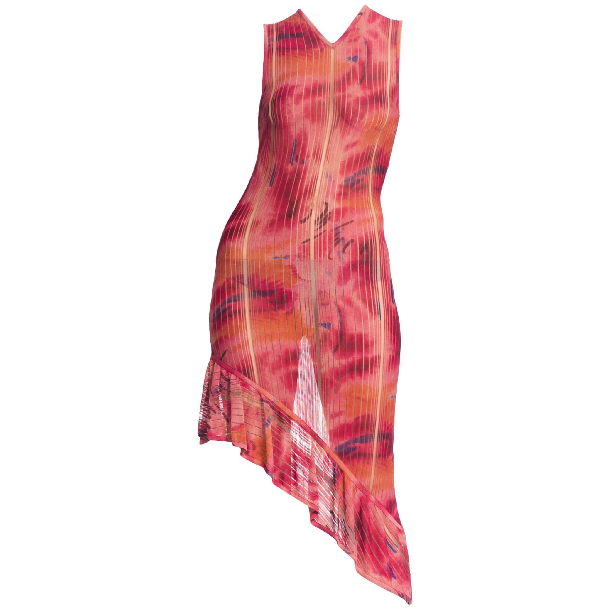 1990s John Galliano Christian Dior Tye-Dye Sheer Graffiti Dress 